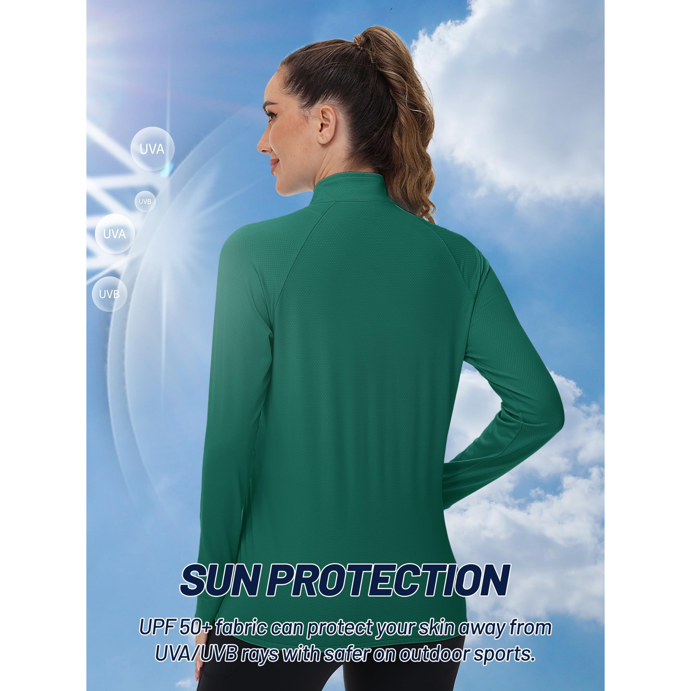 Tacvasen Women 's Athletic Jacket Lightweight Uv Protection Shirts Full Zip Workout Jackets Upf 50+ Long Sleeve Green Shirt