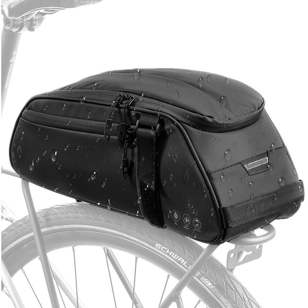 Wotow Bike Reflective Rear Rack Bag, Water Resistant Bike Saddle Bag Panniers For Bicycles, 8L Trunk Storage Bag, Cycling Back Seat Cargo Carrier Pouch With Shoulder Strap For Travel Commute