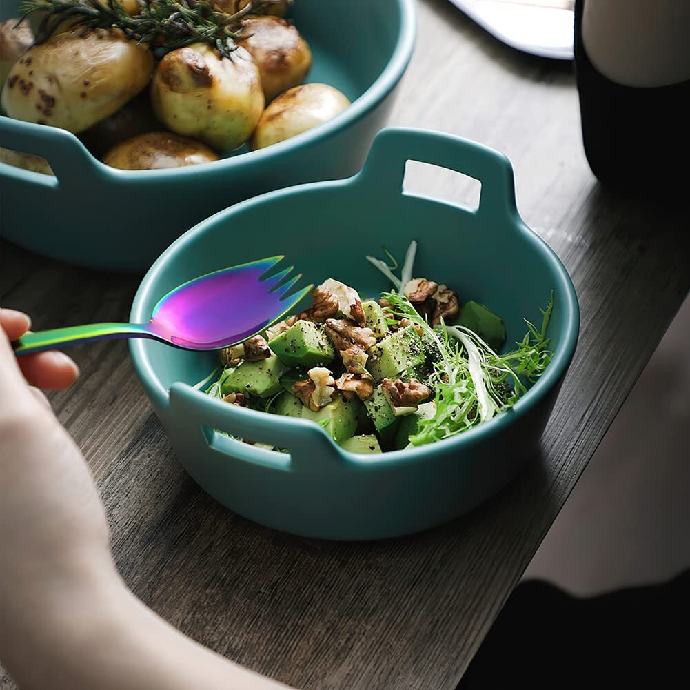 Yfwood Sporks, 4-Pack 18/10 Stainless Steel Sporks 7.4 Inches Long Handle Dessert Spoons Ice Cream Spoons Salad Forks Flatware Set Reusable Fruit Appetizer Dessert Forks For Household Use Or Camping