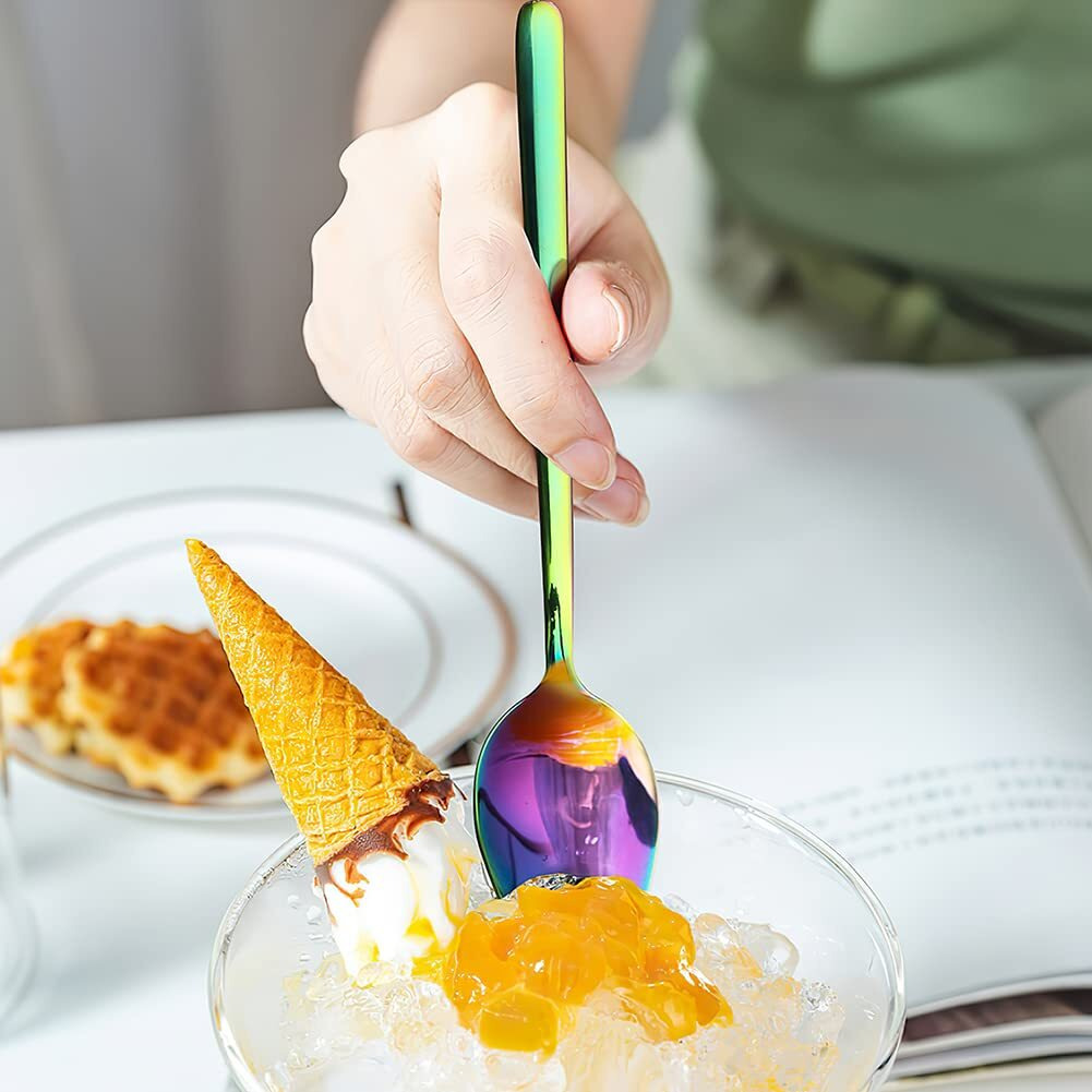 Yfwood Sporks, 4-Pack 18/10 Stainless Steel Sporks 7.4 Inches Long Handle Dessert Spoons Ice Cream Spoons Salad Forks Flatware Set Reusable Fruit Appetizer Dessert Forks For Household Use Or Camping