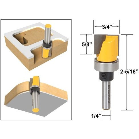 Yonico Router Bits Pattern Bit Flush Trim 3/4-Inch Diameter 1/4-Inch Shank 14172Q