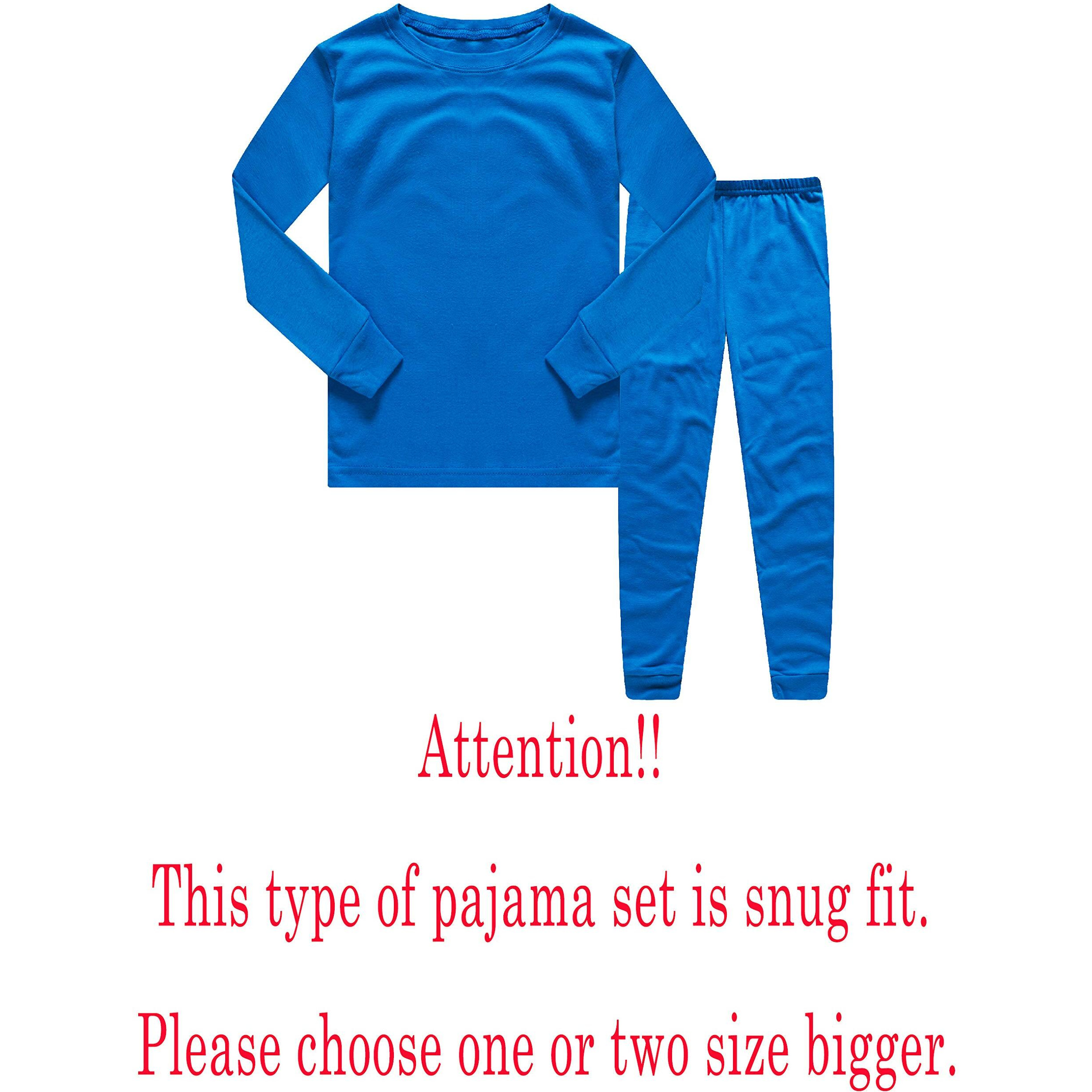 Family Feeling Boys Girls Kids Pajamas Solid Colors 2 Piece Long Sleeve Pyjamas Set Cotton Blue Size 8