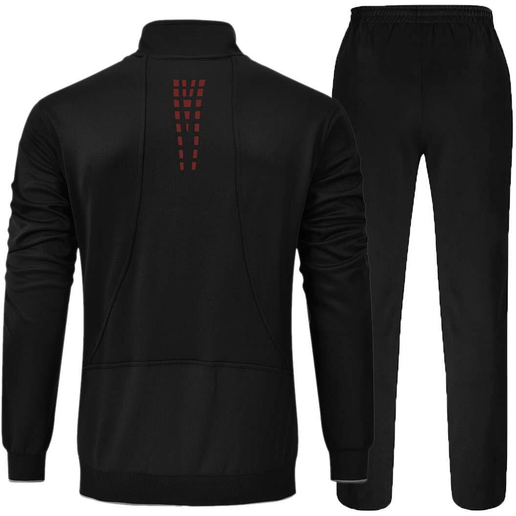 Ysento Mens Sweat Suits 2 Pieces Warm Up Suits Full Zip Workout Jogging Sports Tracksuits Black Red L