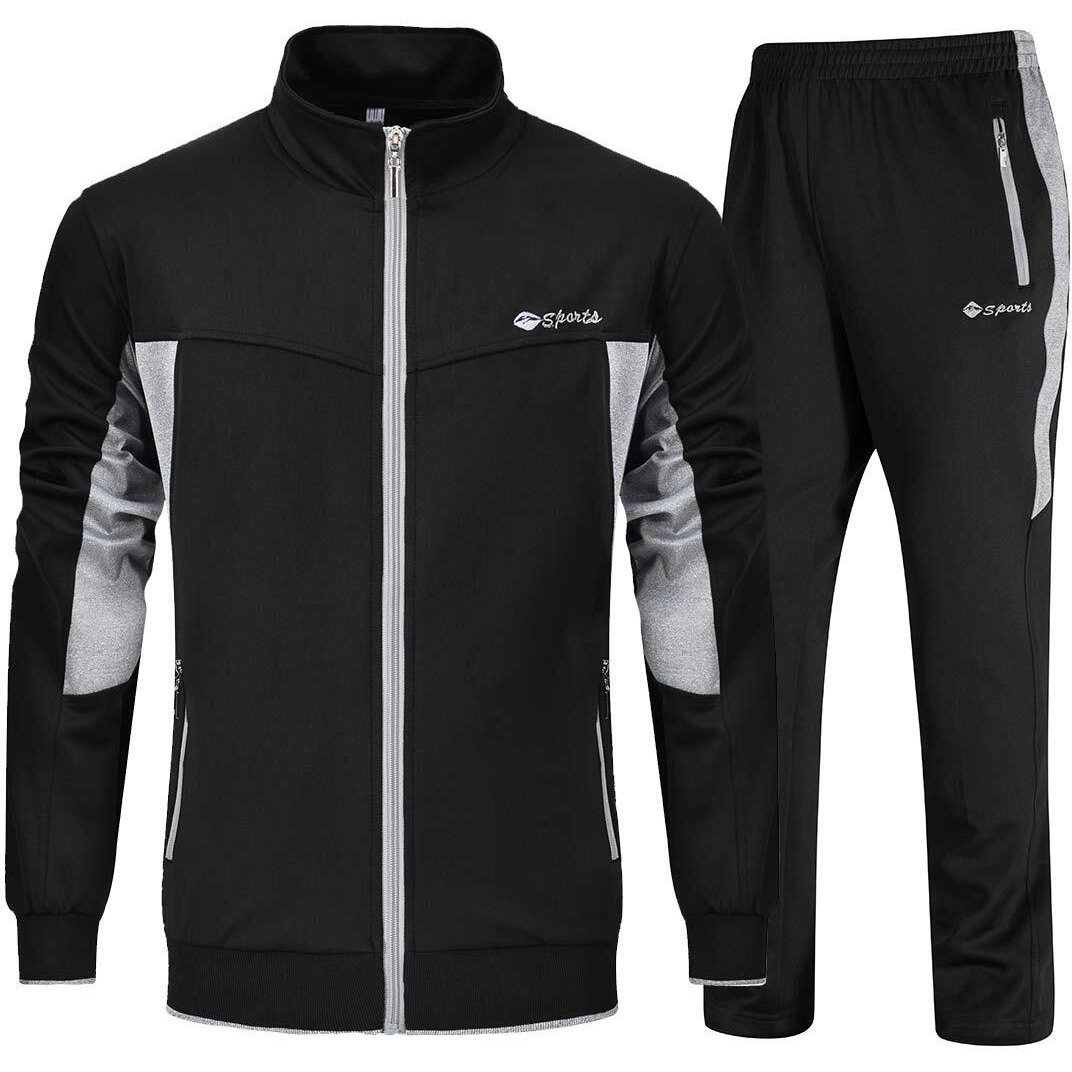 Ysento Mens Tracksuits Gym Workout Soccer Suits Jogging Suits Sports Casual Sweatsuits Full Black L