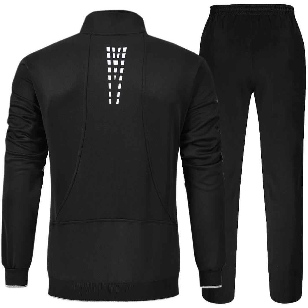 Ysento Mens Tracksuits Gym Workout Soccer Suits Jogging Suits Sports Casual Sweatsuits Full Black L