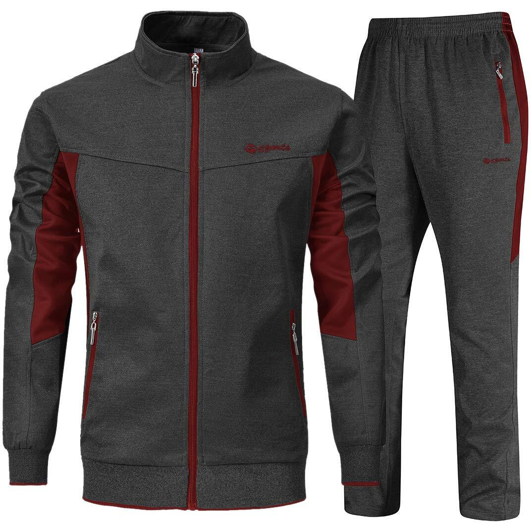 Ysento Mens Tracksuits Gym Workout Training Suits Jogging Suits Sports Casual Sweatsuits Full Grey L