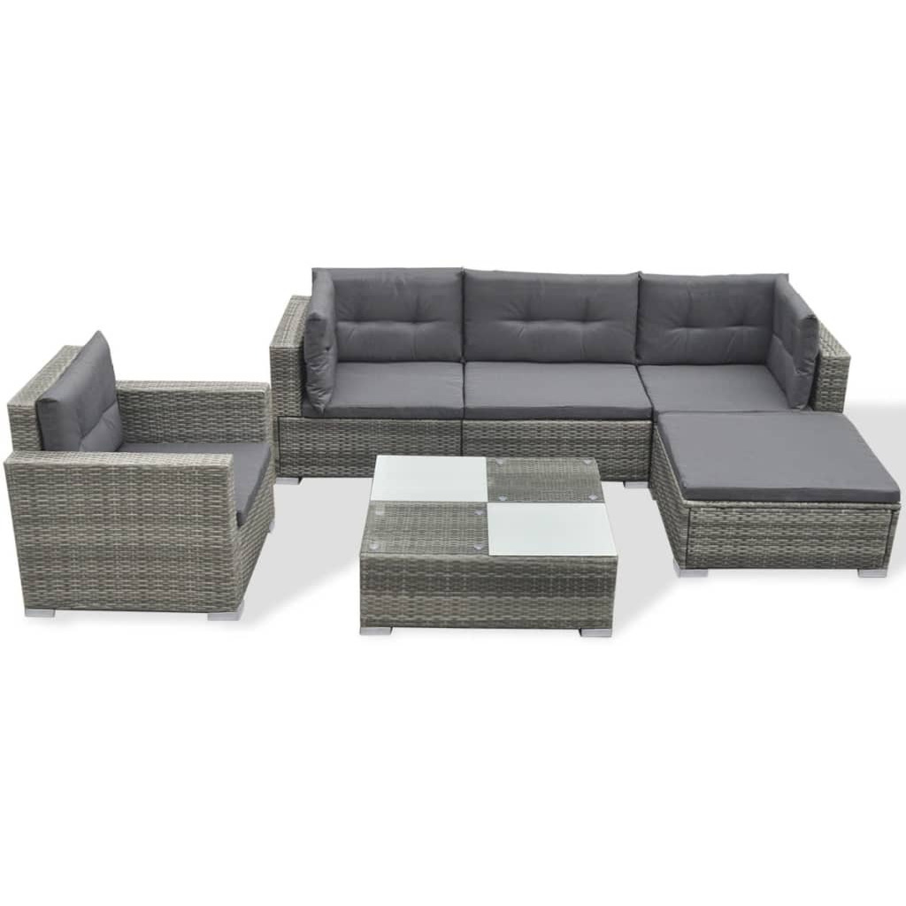 Vidaxl 6 Piece Patio Lounge Set With Cushions Poly Rattan Gray