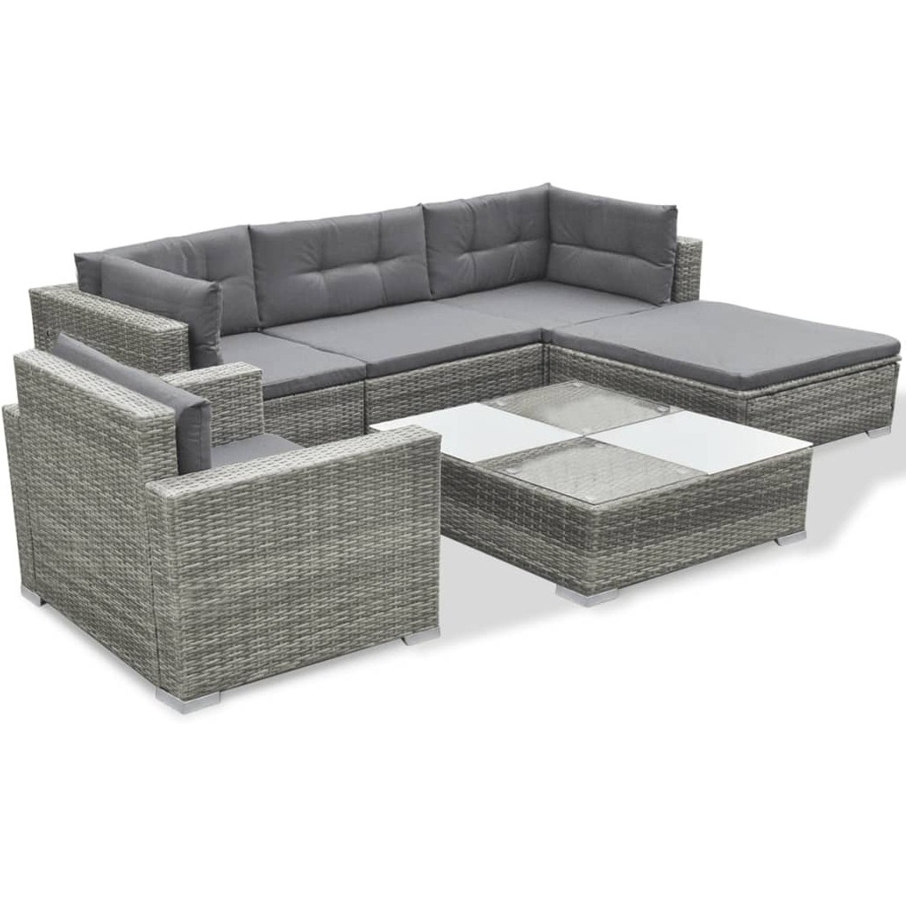 Vidaxl 6 Piece Patio Lounge Set With Cushions Poly Rattan Gray