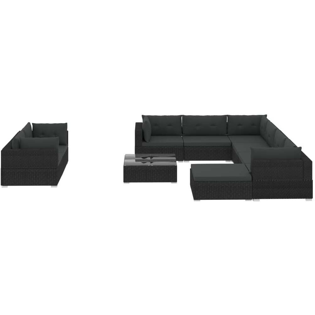Vidaxl 10 Piece Patio Lounge Set With Cushions Poly Rattan Black