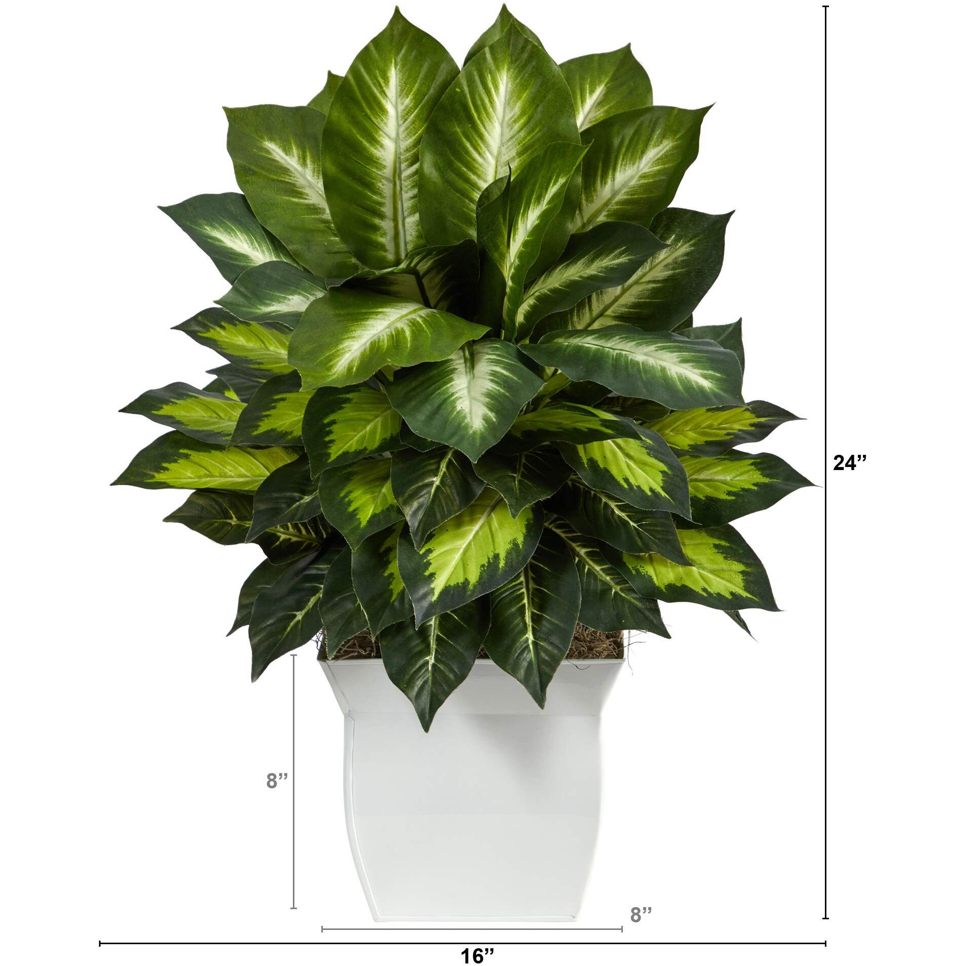 2 Golden Dieffenbachia Artificial Plant In White Metal Planter