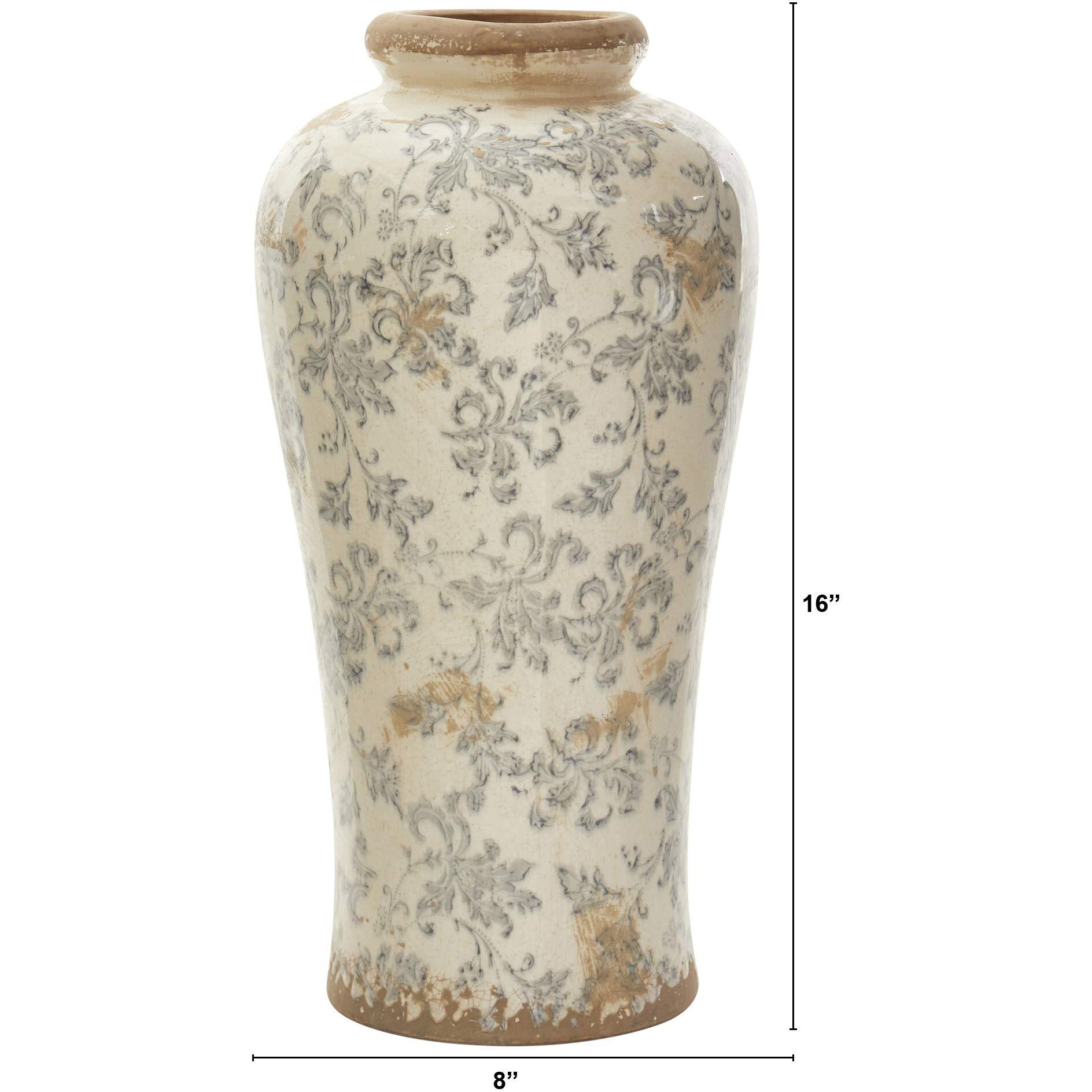 Nearly Natural 0179-S1 16 In Tuscan Ceramic Floral Scroll Urn Vase