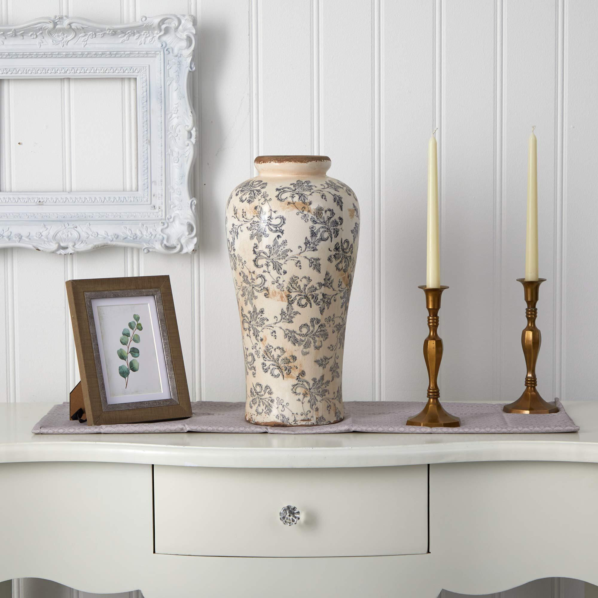 Nearly Natural 0179-S1 16 In Tuscan Ceramic Floral Scroll Urn Vase