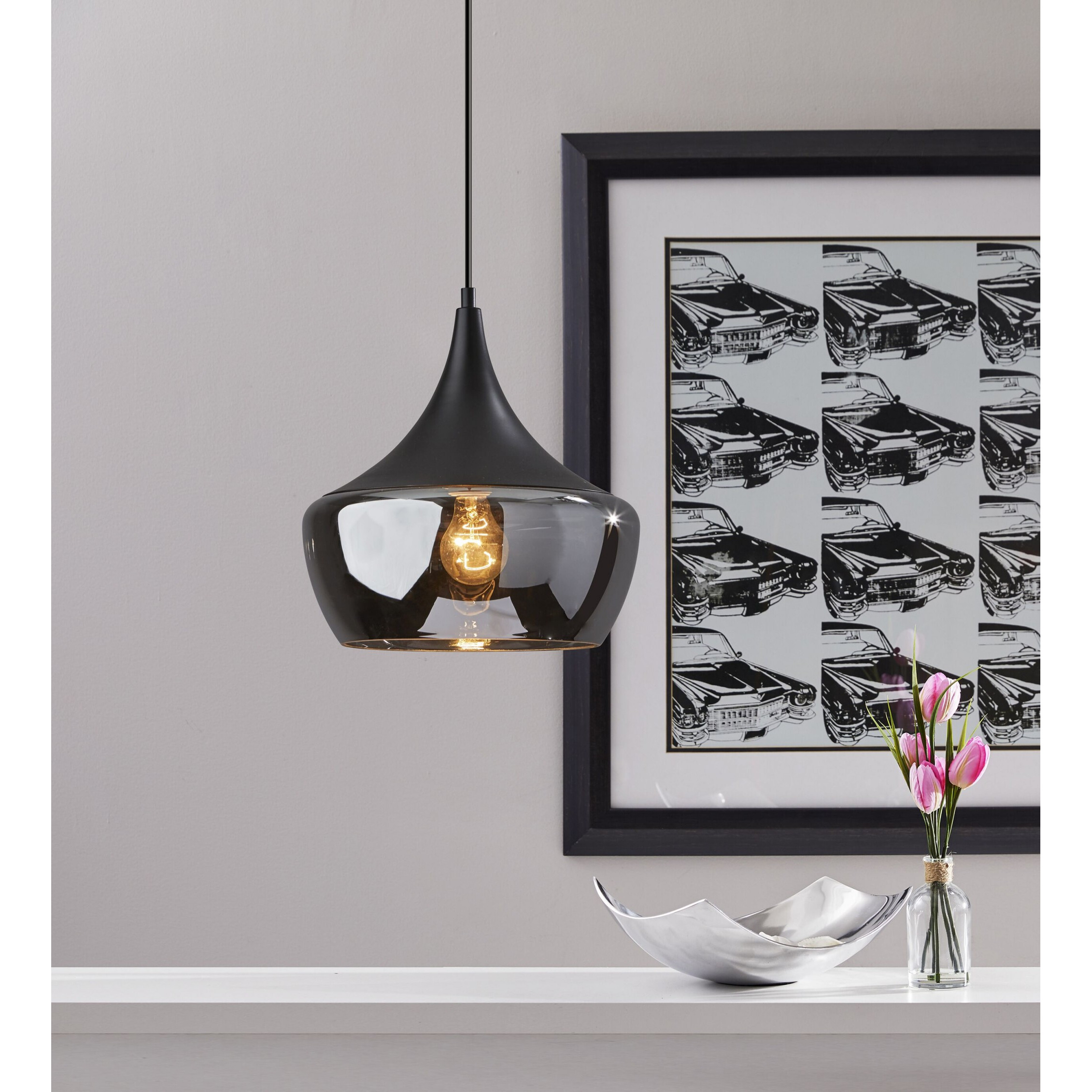 Gnome Smoked Glass Black Metal Pendant Lamp