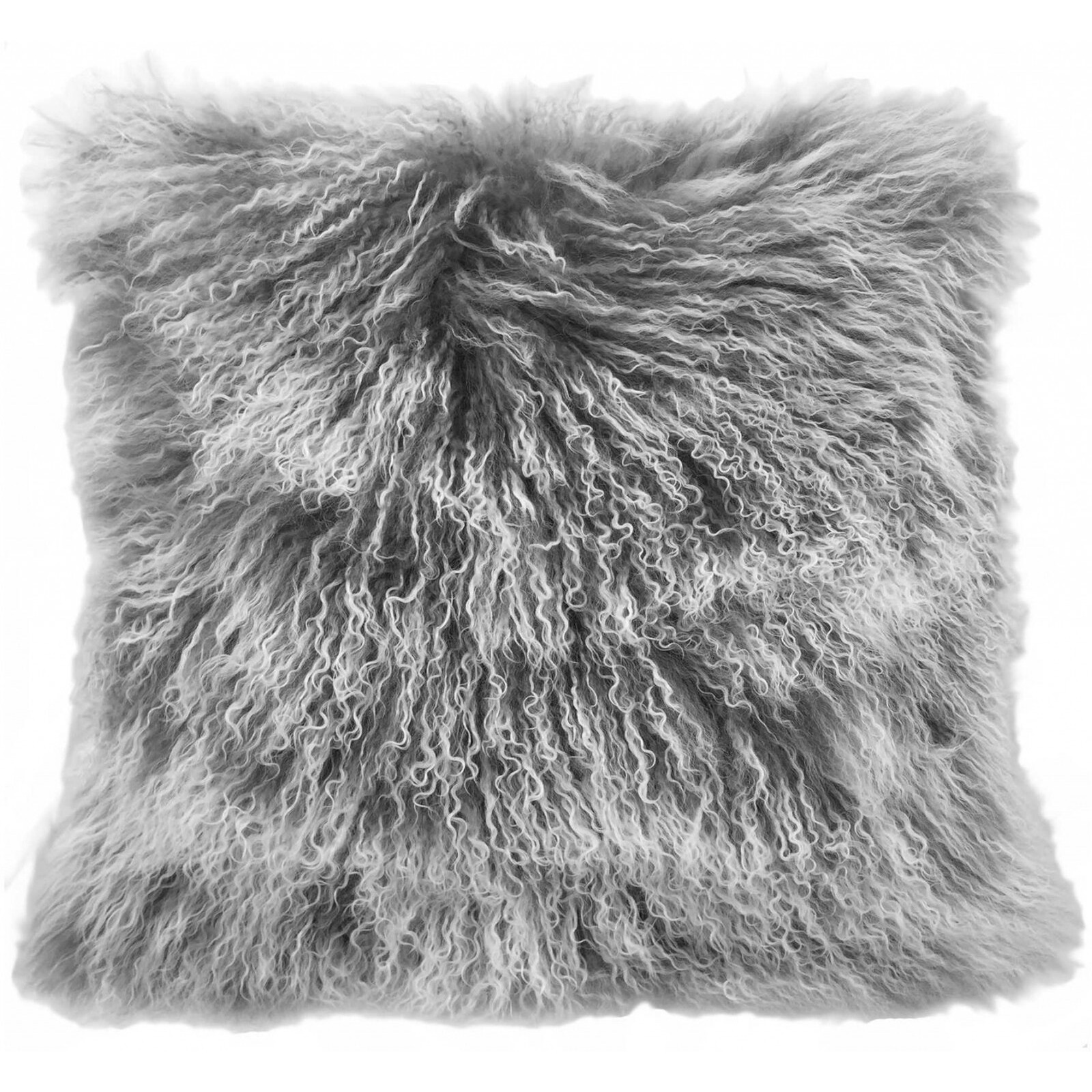 24"" Grey Genuine Tibetan Lamb Fur Pillow With Microsuede Backing