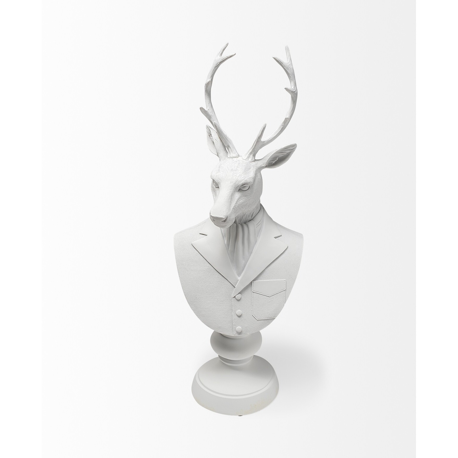White Resin Suited Deer Bust Decor Piece