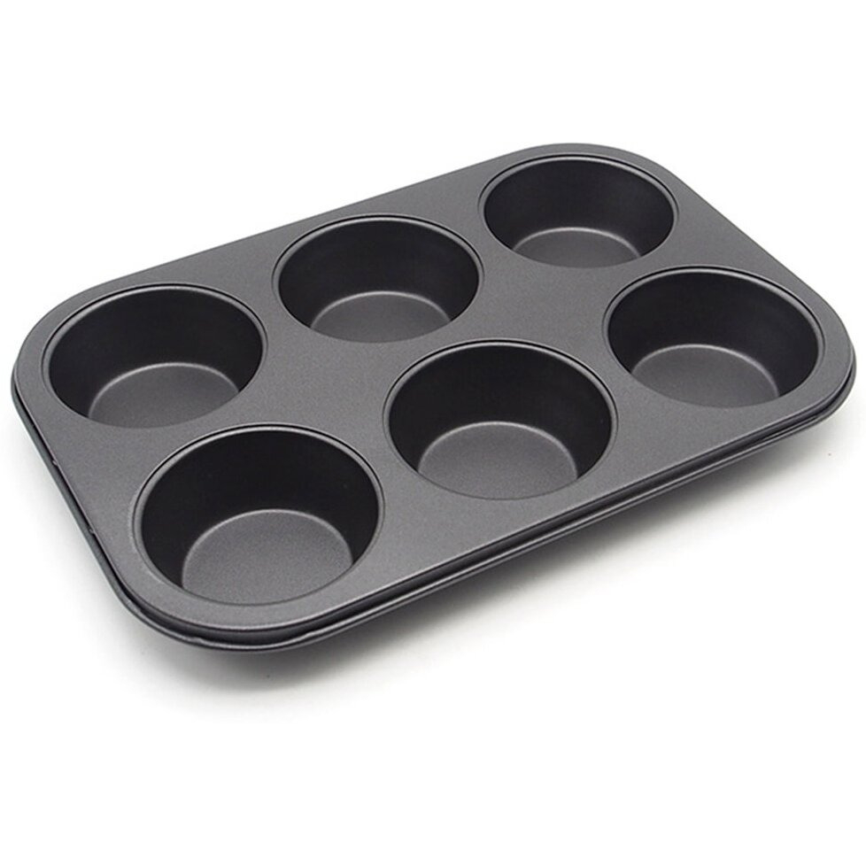 Hytk Muffin Pan 6 Cup Cupcake Baking Pan No Stick Carbon Steel Easy Clean