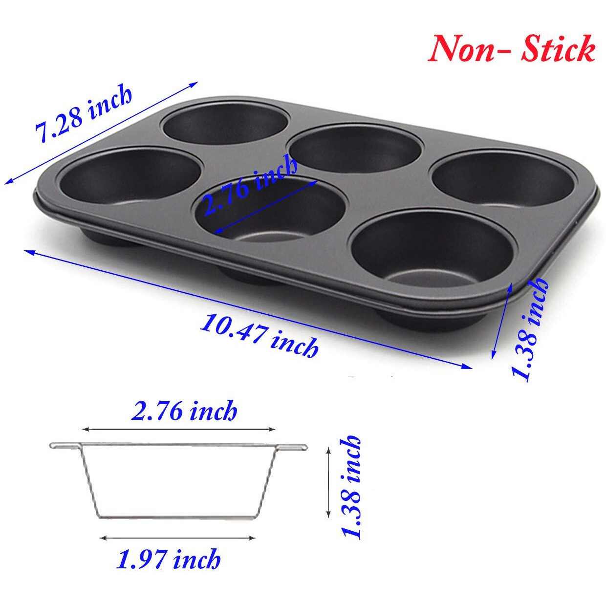Hytk Muffin Pan 6 Cup Cupcake Baking Pan No Stick Carbon Steel Easy Clean