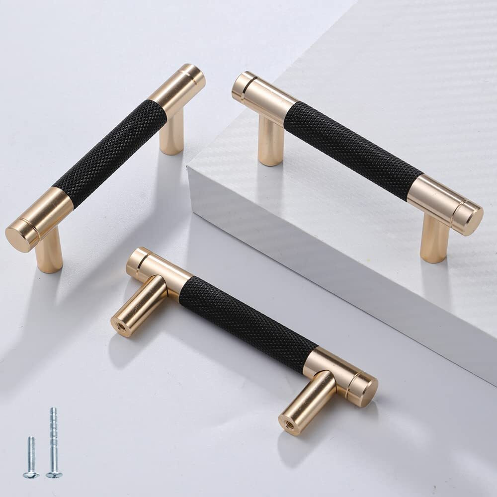 Ntresbonne 12 Pack 3 Inch 76 Mm Barrel Cabinet Pulls Gold And Black Cupboard Aluminum Handles Drawer Pull Cabinet Handles