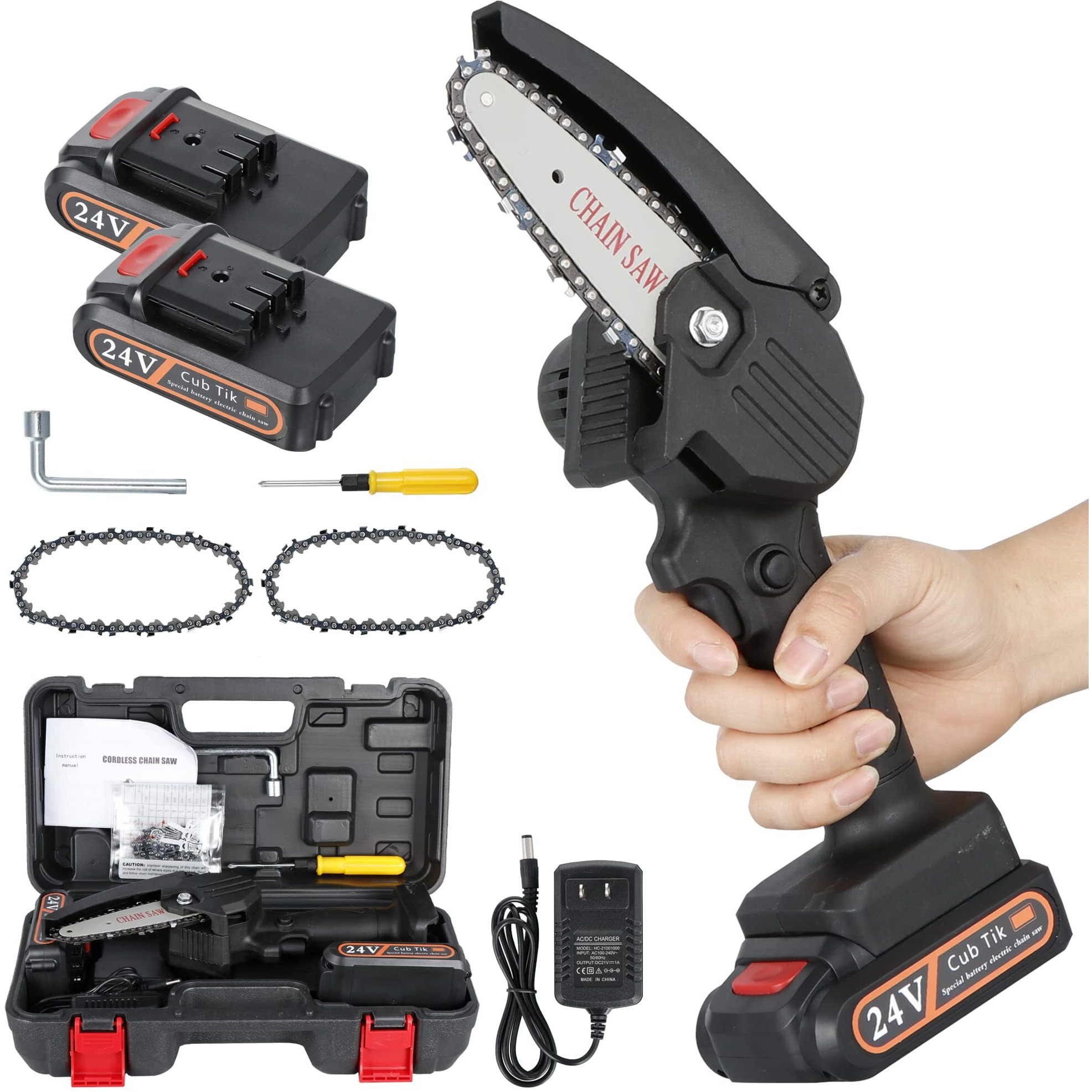 Mini Chainsaw Cordless 4-Inch Battery Powered Electric Chainsaw With 2 Batteres And Chain Portable Handheld Small Chainsaw One-Hand Pruning Chain Saw For Branch Wood Cutting Tree Logging Trimming