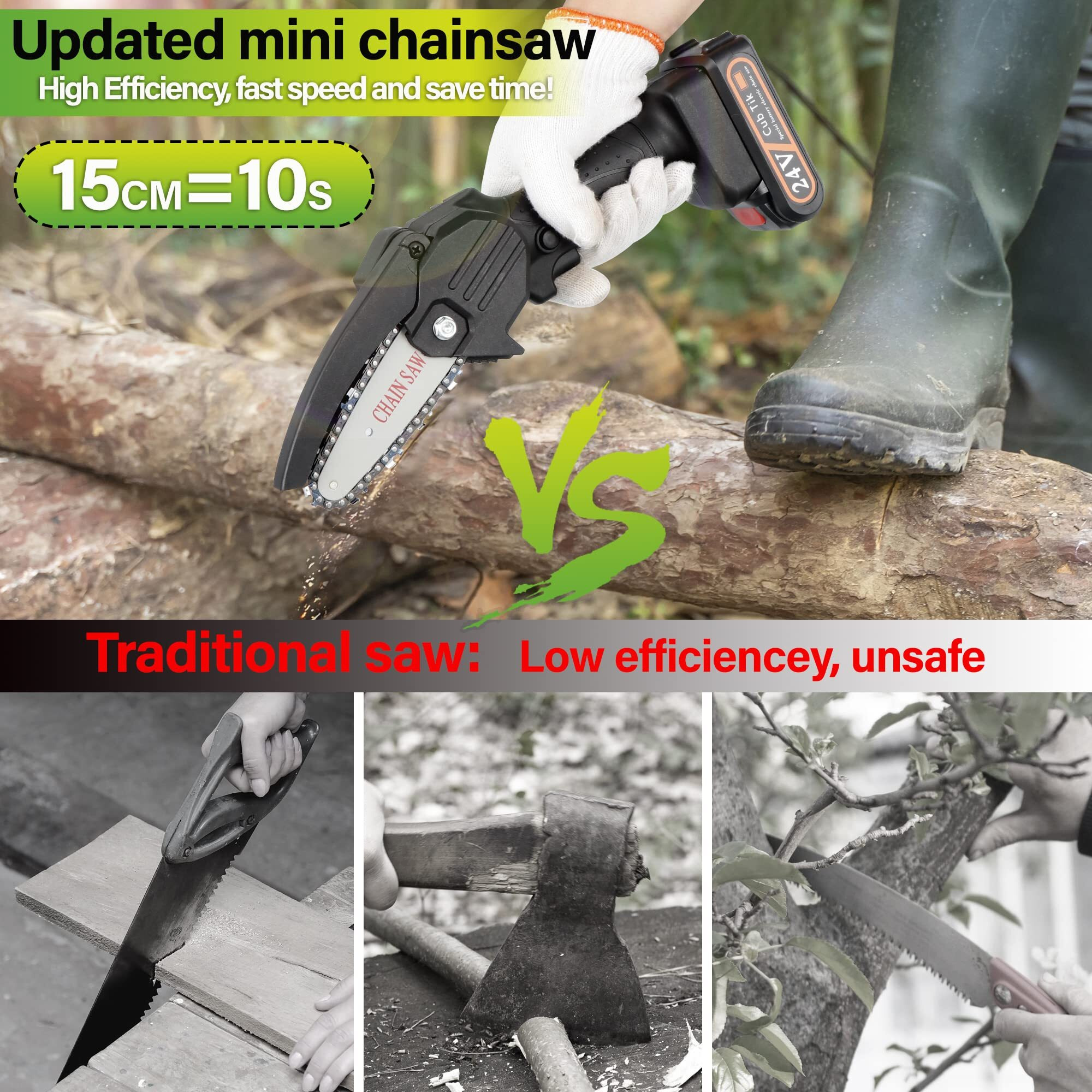 Mini Chainsaw Cordless 4-Inch Battery Powered Electric Chainsaw With 2 Batteres And Chain Portable Handheld Small Chainsaw One-Hand Pruning Chain Saw For Branch Wood Cutting Tree Logging Trimming