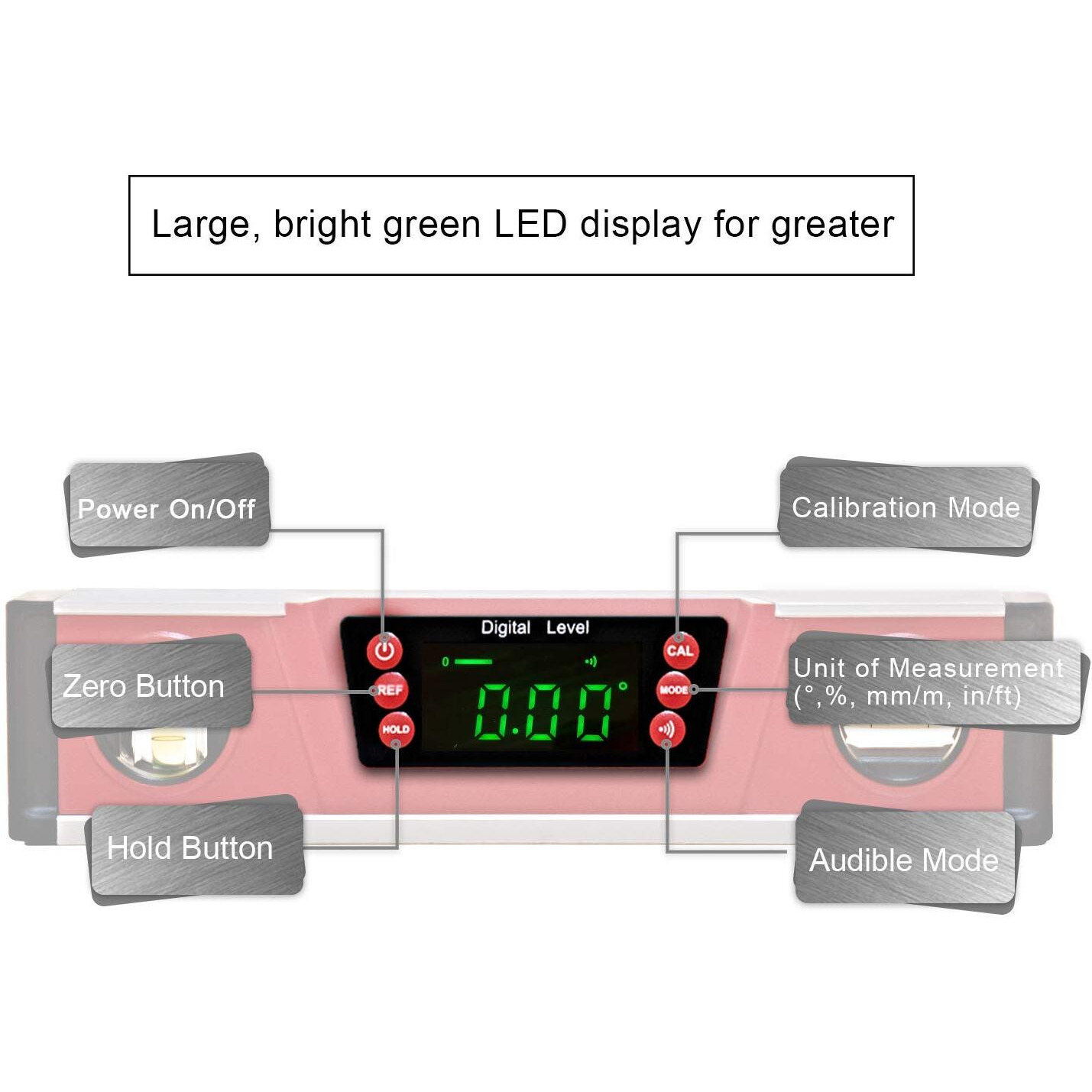 10-Inch Digital Torpedo Level And Protractor | Neodymium Magnets | Bright Led Display | V-Groove Magnetic Base | Ip54 Dust/Water Resistant Smart Level With Carrying Bag