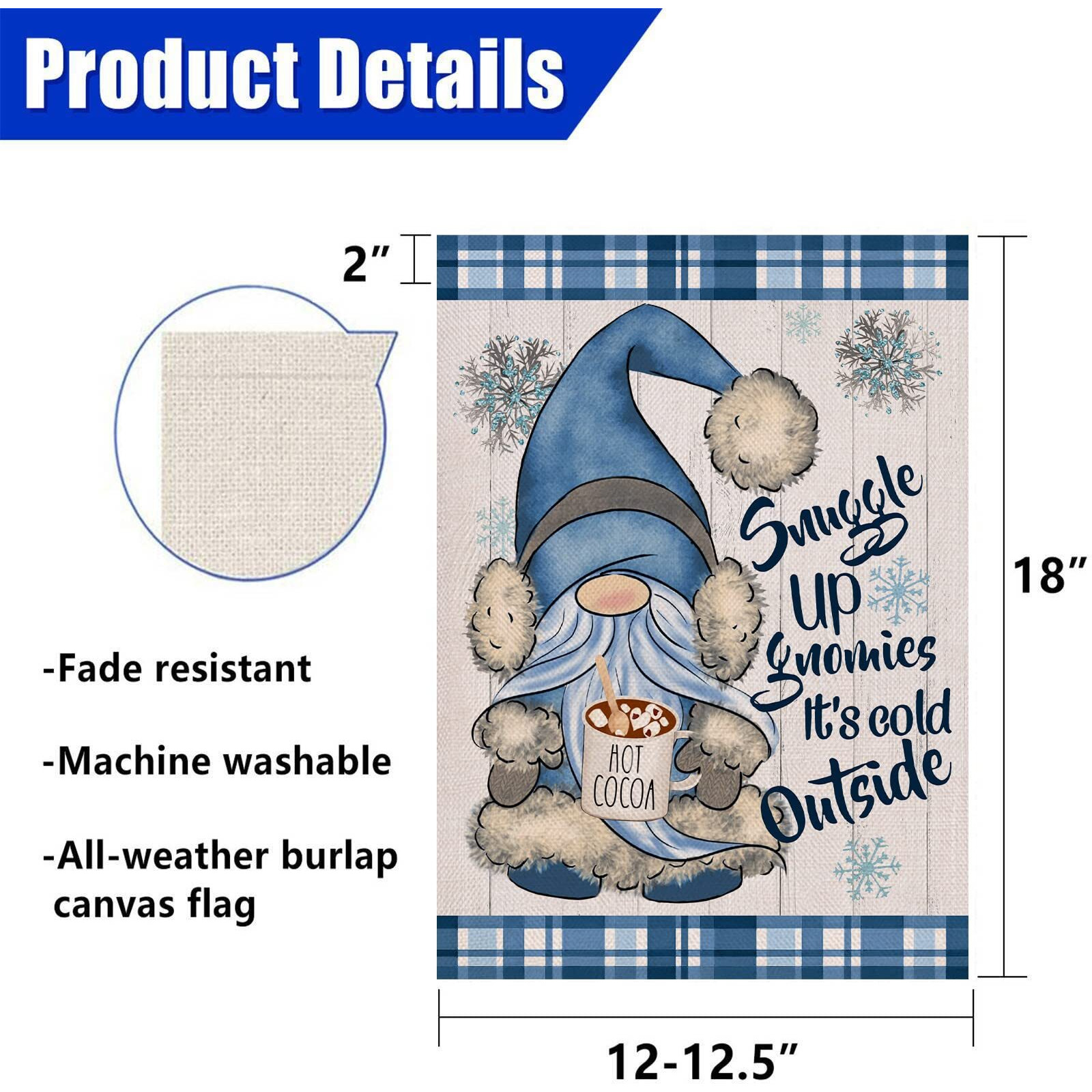 Covido Home Decorative Snuggle Up Gnomies It's Cold Outside Winter Garden Flag, Blue Gnome Yard Outside Decorations, Snowflakes Farmhouse Outdoor Small Decor Double Sided 12X18