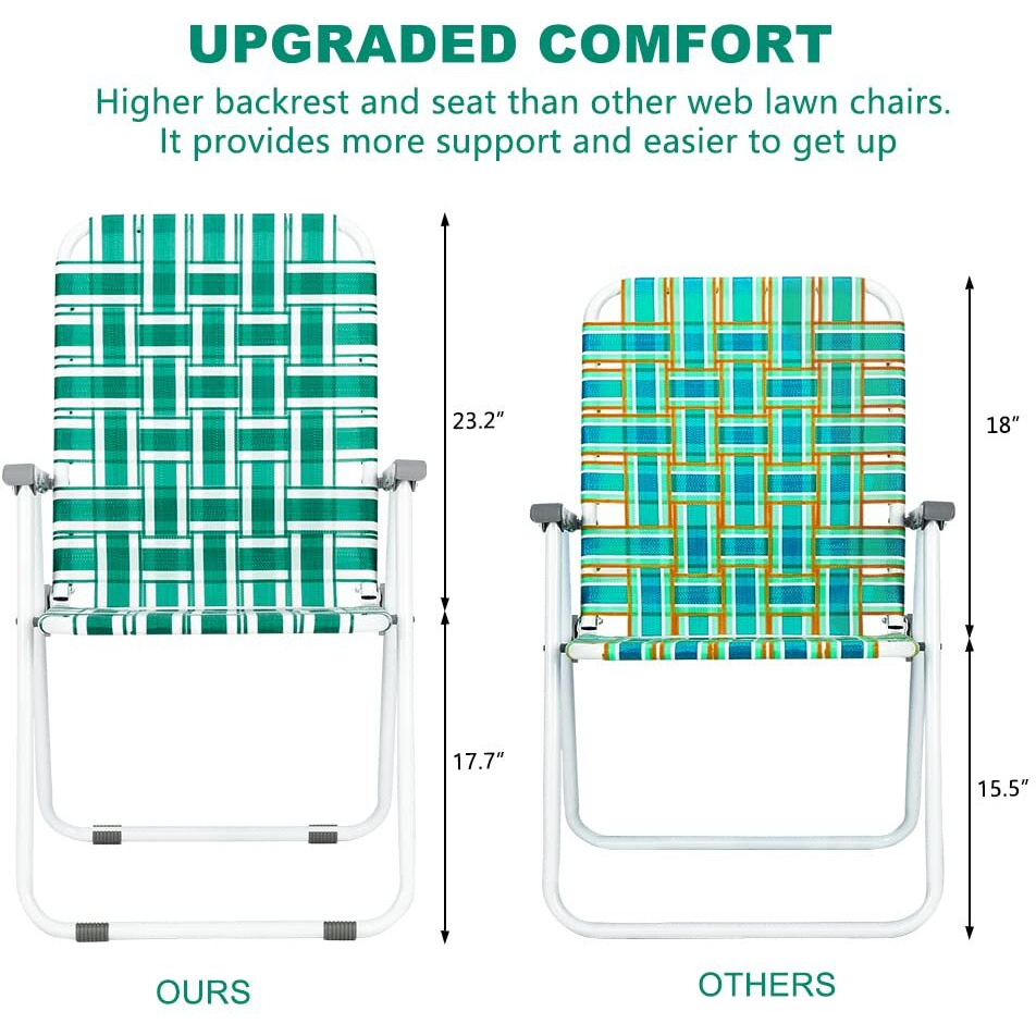 Vingli Patio Lawn Webbed Folding Chairs Set Of 4, Outdoor Beach Chair Portable Dining Chair For Ir For Outdoor Yard, Garden(Green, Classic)