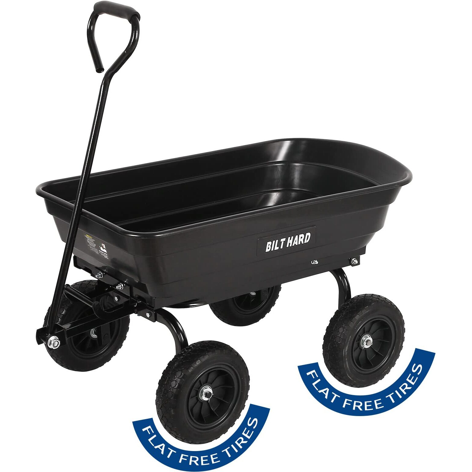 Bilt Hard 4 Cu.Ft. 10 "" No-Flat Tires Poly Yard Dump Cart With 180 Rotating Handle, 600 Lbs Capacity Heavy Duty Garden Carts And Wagons