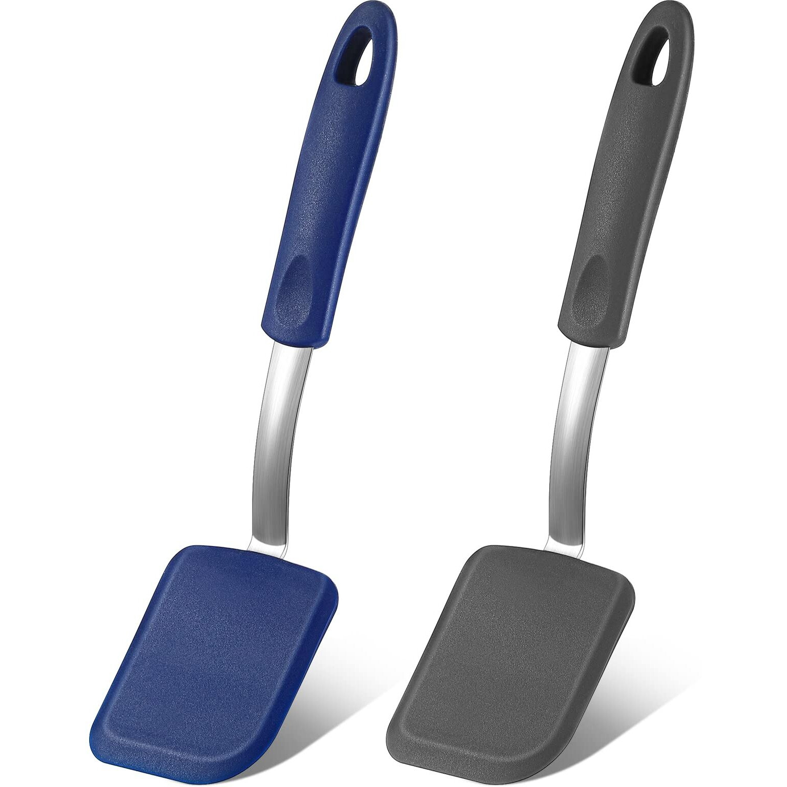 Silicone Cookie Spatula Turner 2 Pack Mini Brownie Spatula Flexible Kitchen Small Silicone Spatulas For Nonstick Cookware Heat Resistant No Scratch Flipper Baking Utensils For Egg Pancake (Gray, Blue)