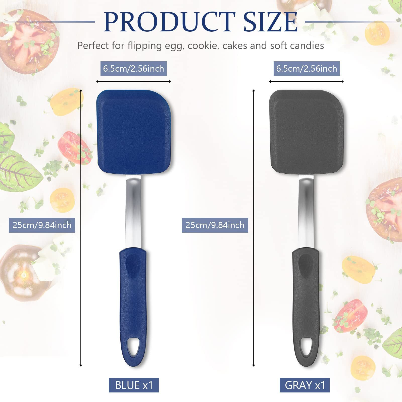 Silicone Cookie Spatula Turner 2 Pack Mini Brownie Spatula Flexible Kitchen Small Silicone Spatulas For Nonstick Cookware Heat Resistant No Scratch Flipper Baking Utensils For Egg Pancake (Gray, Blue)