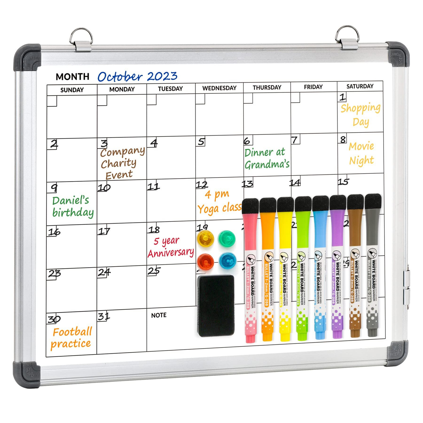 Lucycaz Dry Erase Board - 6 Weeks Whiteboard Calendar For Wall, 16"" X 12"" Magnetic Monthly Dry Erase Board, Hanging Double-Sided White Board, Portable Board For Home, School, Office, Kitchen