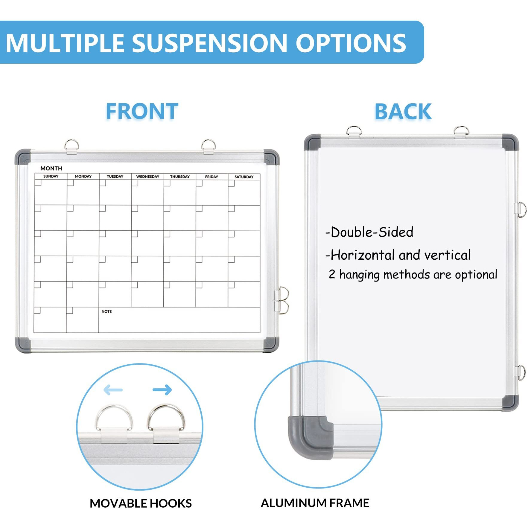Lucycaz Dry Erase Board - 6 Weeks Whiteboard Calendar For Wall, 16"" X 12"" Magnetic Monthly Dry Erase Board, Hanging Double-Sided White Board, Portable Board For Home, School, Office, Kitchen