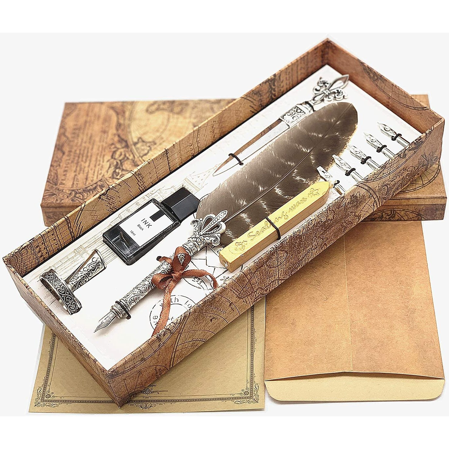 Schowe Antique Feather Quill Pen And Ink Set Vintage Fountain Dip Pens For Writing (Turkey)