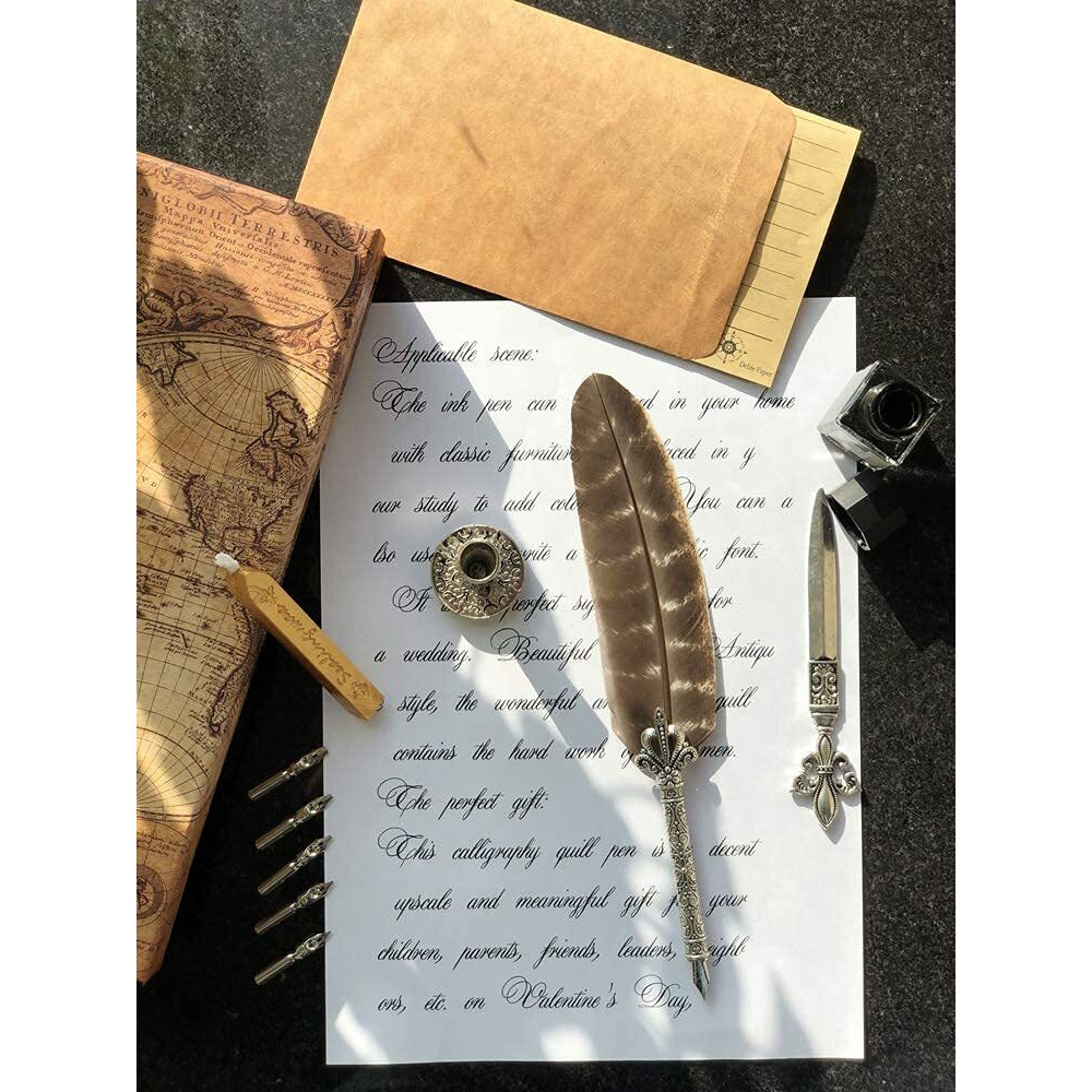 Schowe Antique Feather Quill Pen And Ink Set Vintage Fountain Dip Pens For Writing (Turkey)
