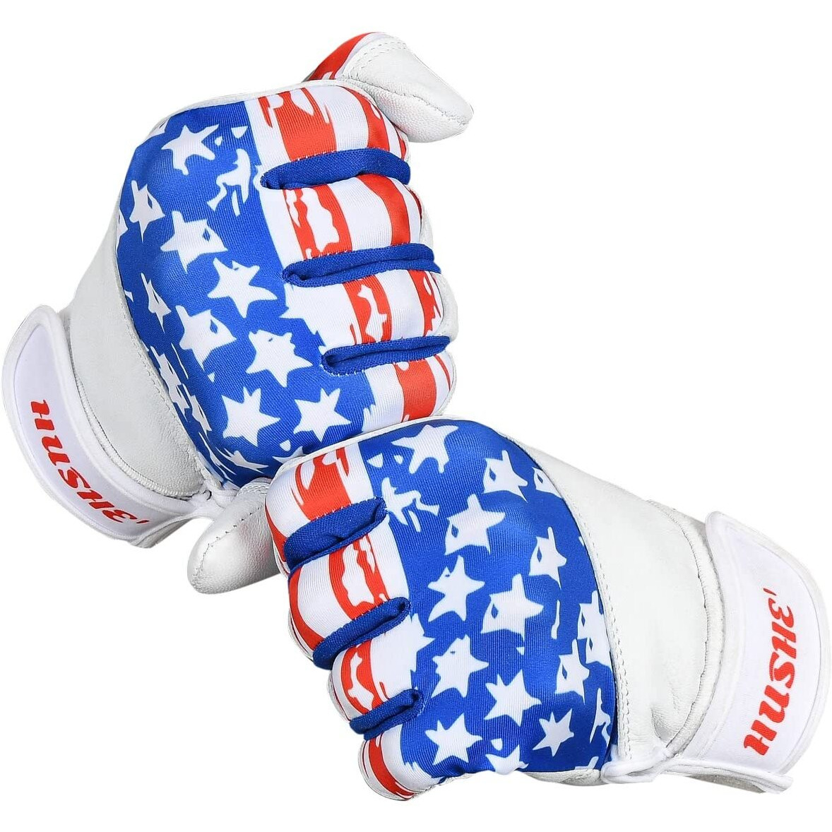 Hushe' American Flag Baseball Batting Gloves Usa Flag Baseball Batting Gloves For Youth Adult & Unisex (White) (Large, Youth)