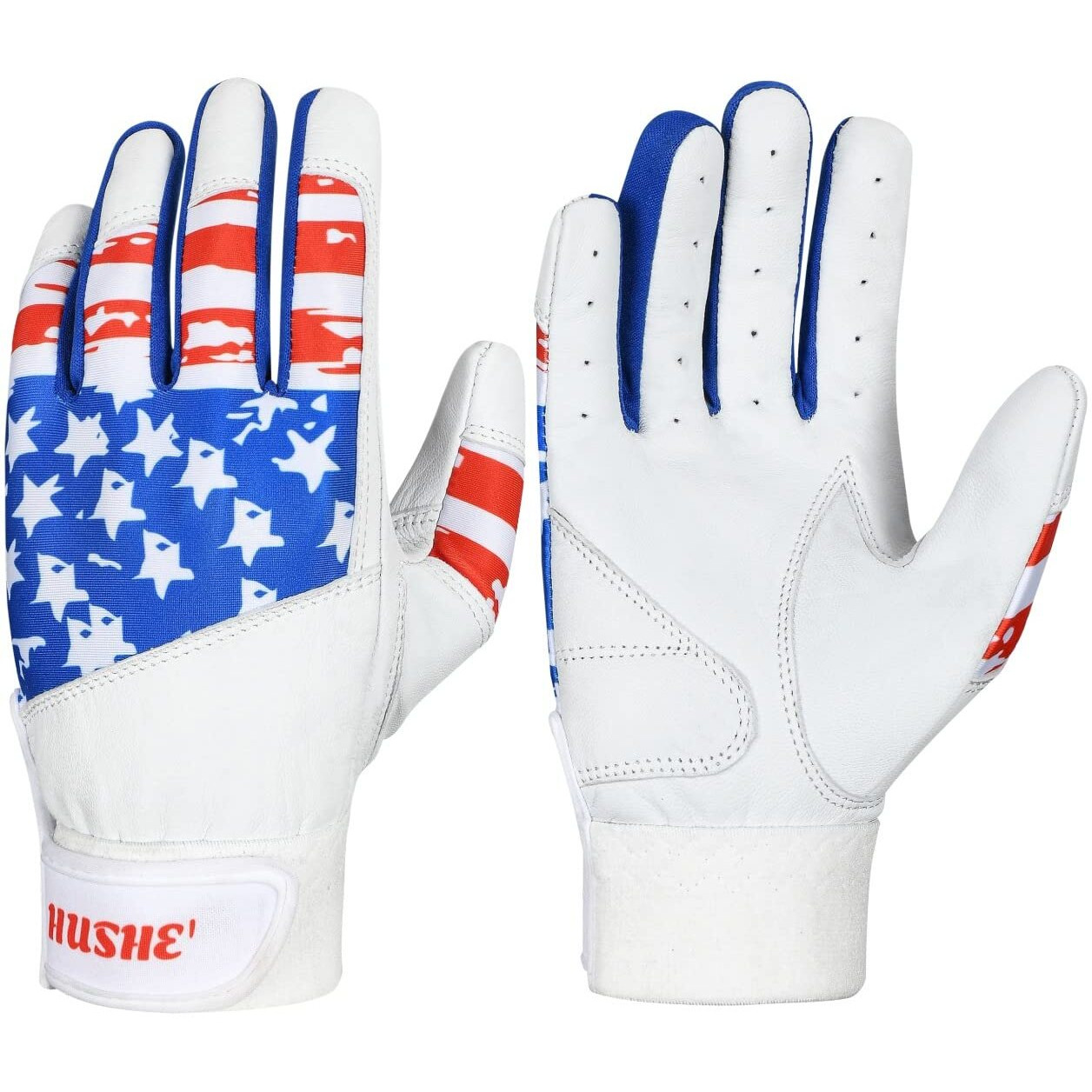 Hushe' American Flag Baseball Batting Gloves Usa Flag Baseball Batting Gloves For Youth Adult & Unisex (White) (Large, Youth)