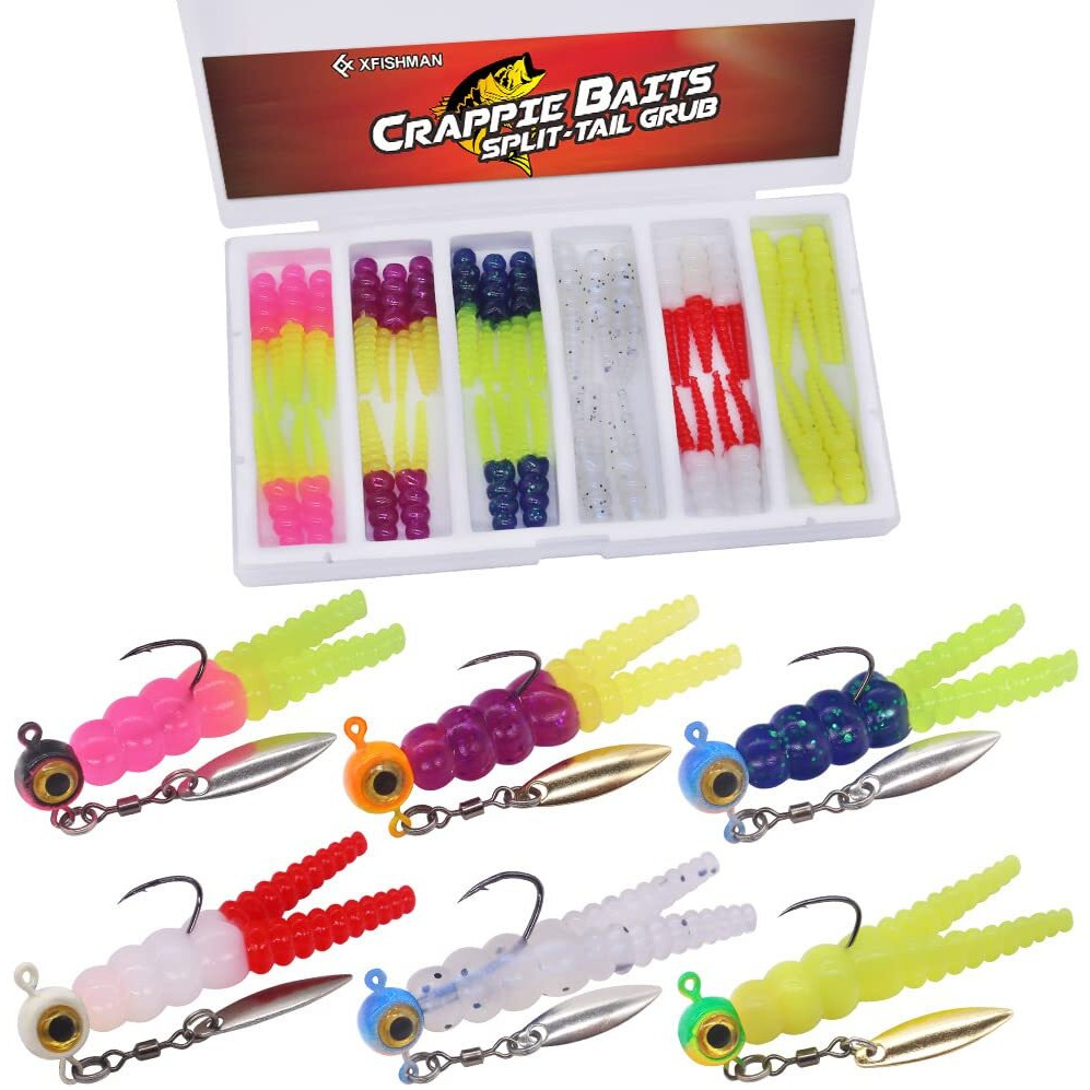 Crappie Jigs And Lures Kit -135 & 40 Piece Set With Plastics, Jig Heads, Split-Tail Grub Baits - Perfect For Crappie Fishing, Panfish Lures