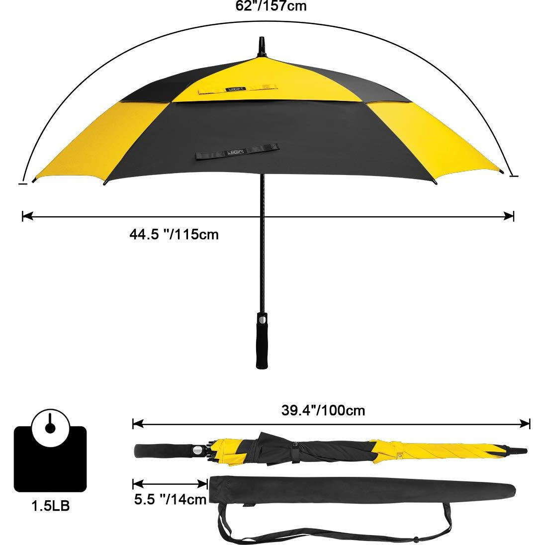 G4Free Extra Large Golf Umbrella 62 Inch Square Vented Windproof Auto Open Double Canopy Oversized Stick Umbrella