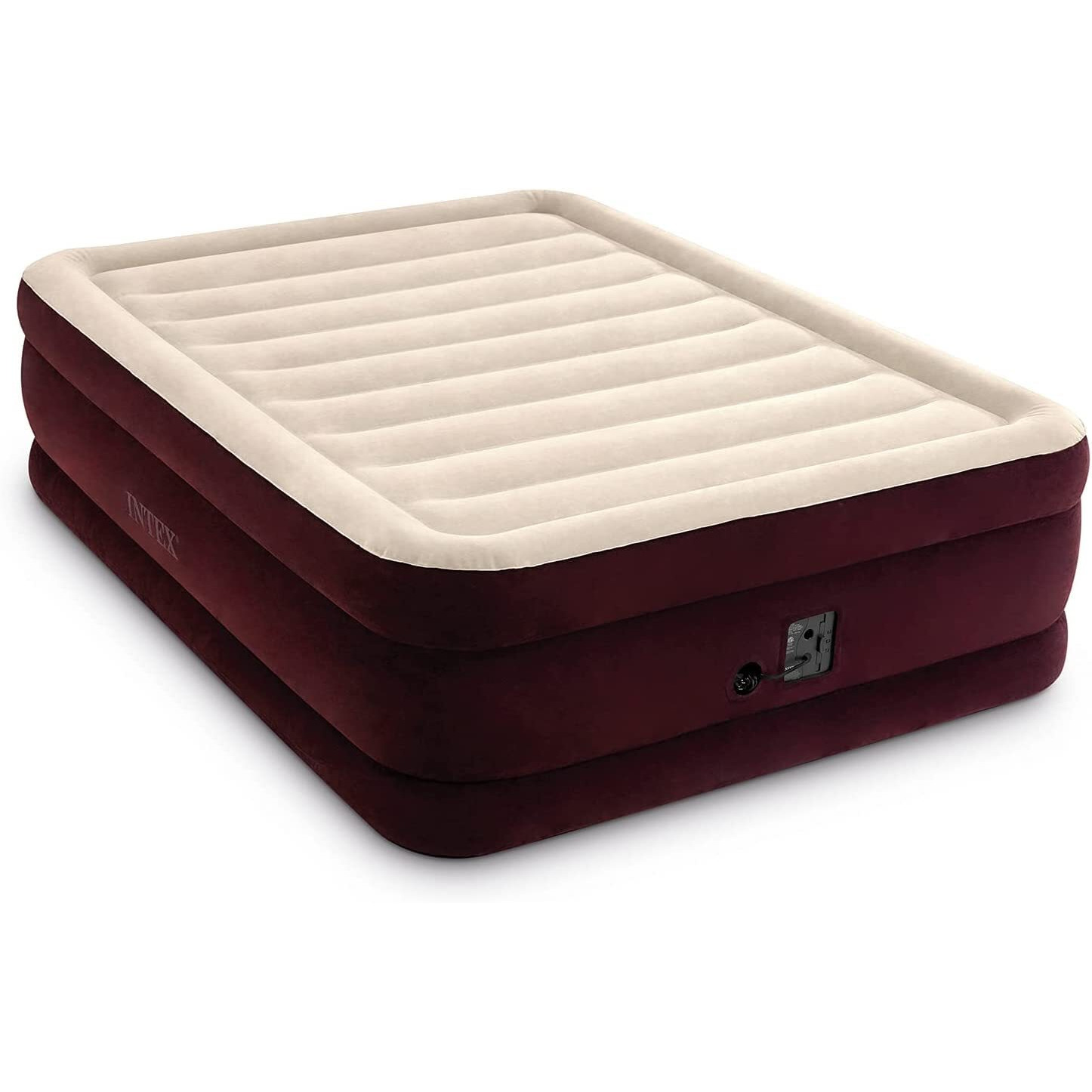 Intex 64739Wb Dura-Beam Extra Raised Airbed Queen Size - Built-In Electric Pump - 20In Bed Height - 600Lb Weight Capacity - Maroon