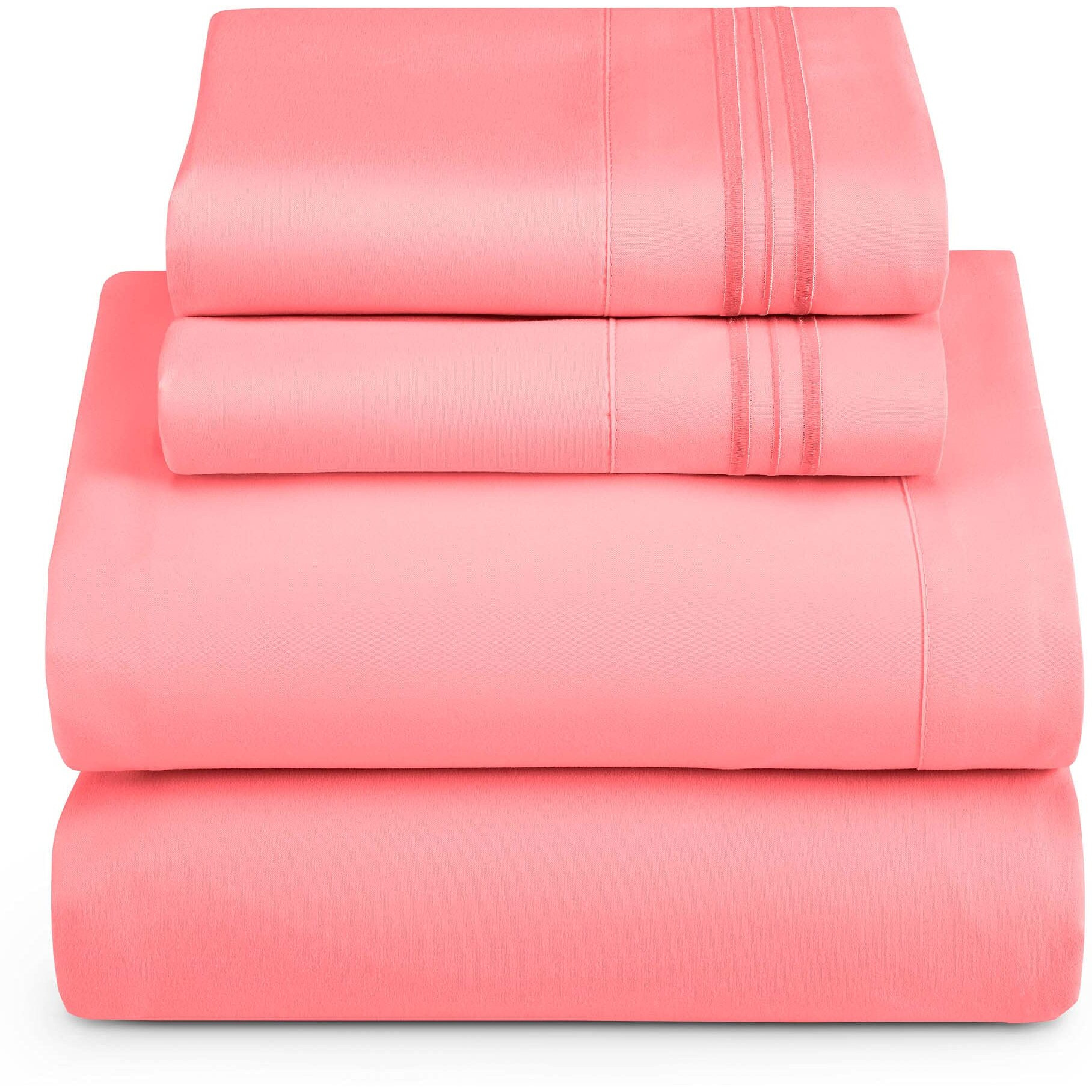 Clara Clark Split King Sheets Set, Deep Pocket Bed Sheets For Split King Size Bed, 4 Piece Bed Sheet Set, Super Soft Bedding Sheets & Pillowcases, Split King, Coral Pink