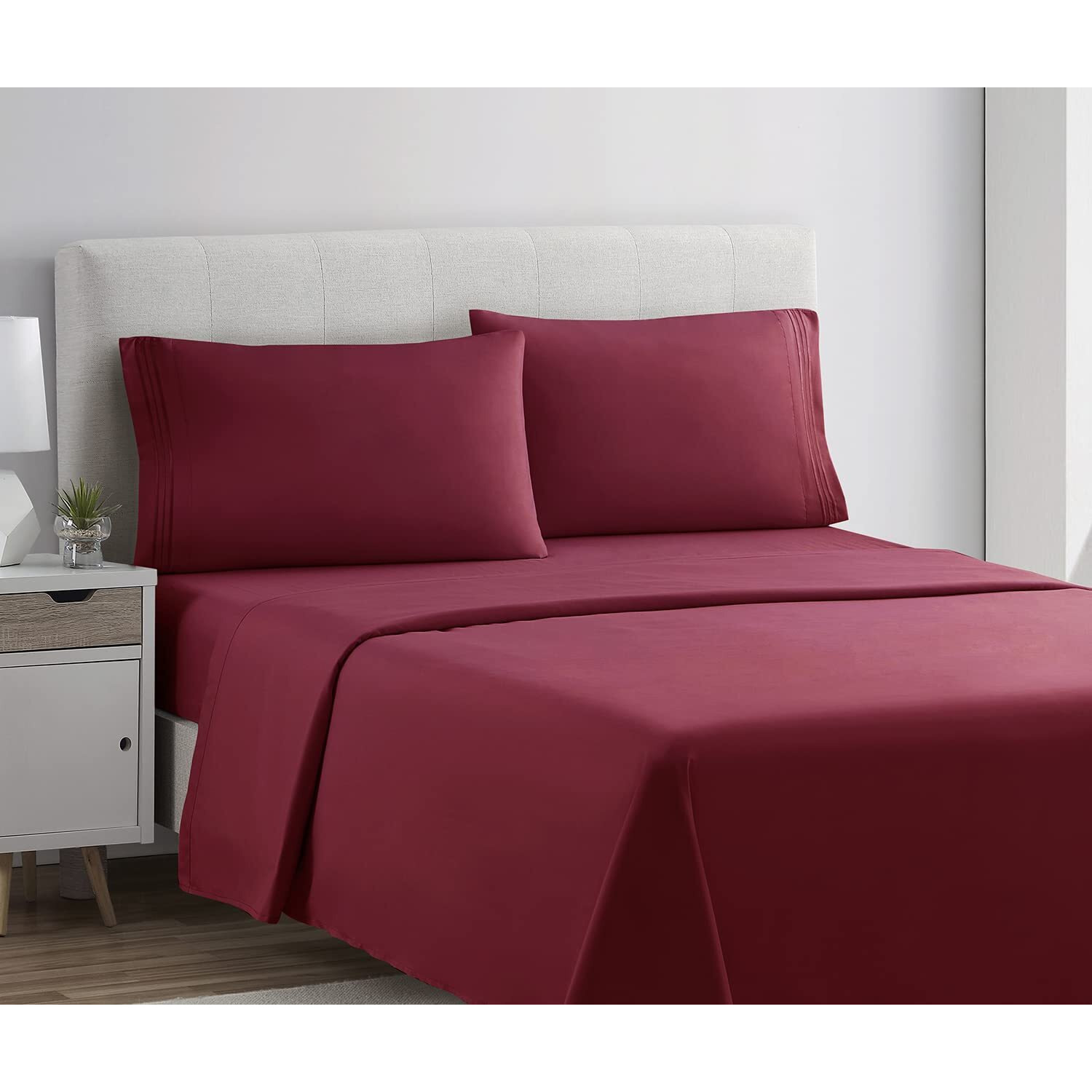 Clara Clark Full Sheets Set, Deep Pocket Bed Sheets For Full Size Bed - 4 Piece Full Size Sheets, Extra Soft Bedding Sheets & Pillowcases, Burgundy Red Sheets Full
