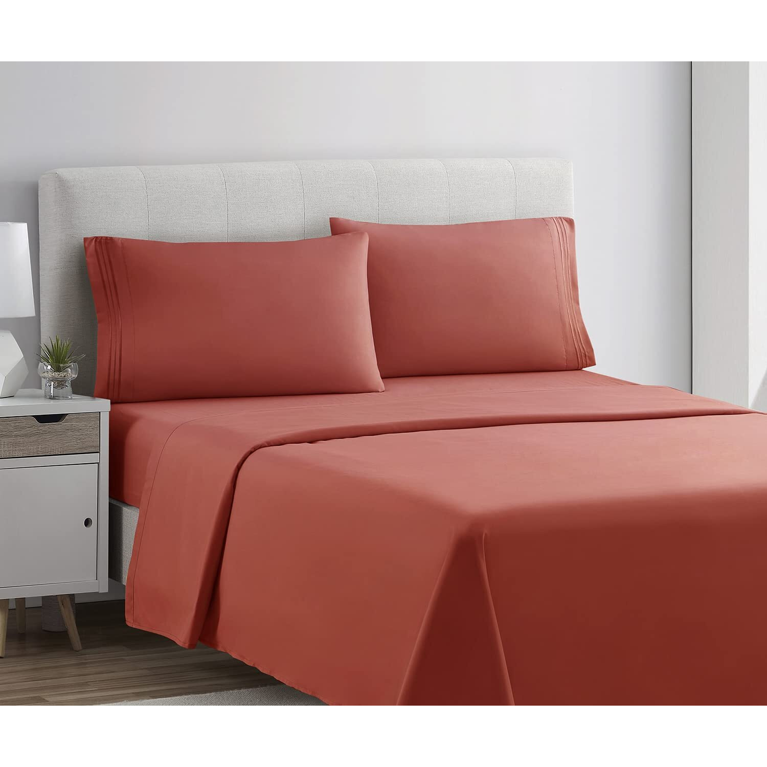 Clara Clark California King Sheets Set, Deep Pocket Bed Sheets For Cal King Size Bed - 4 Piece Bed Sheet Set, Extra Soft Bedding Sheets & Pillowcases, Orange Sheets Cal King