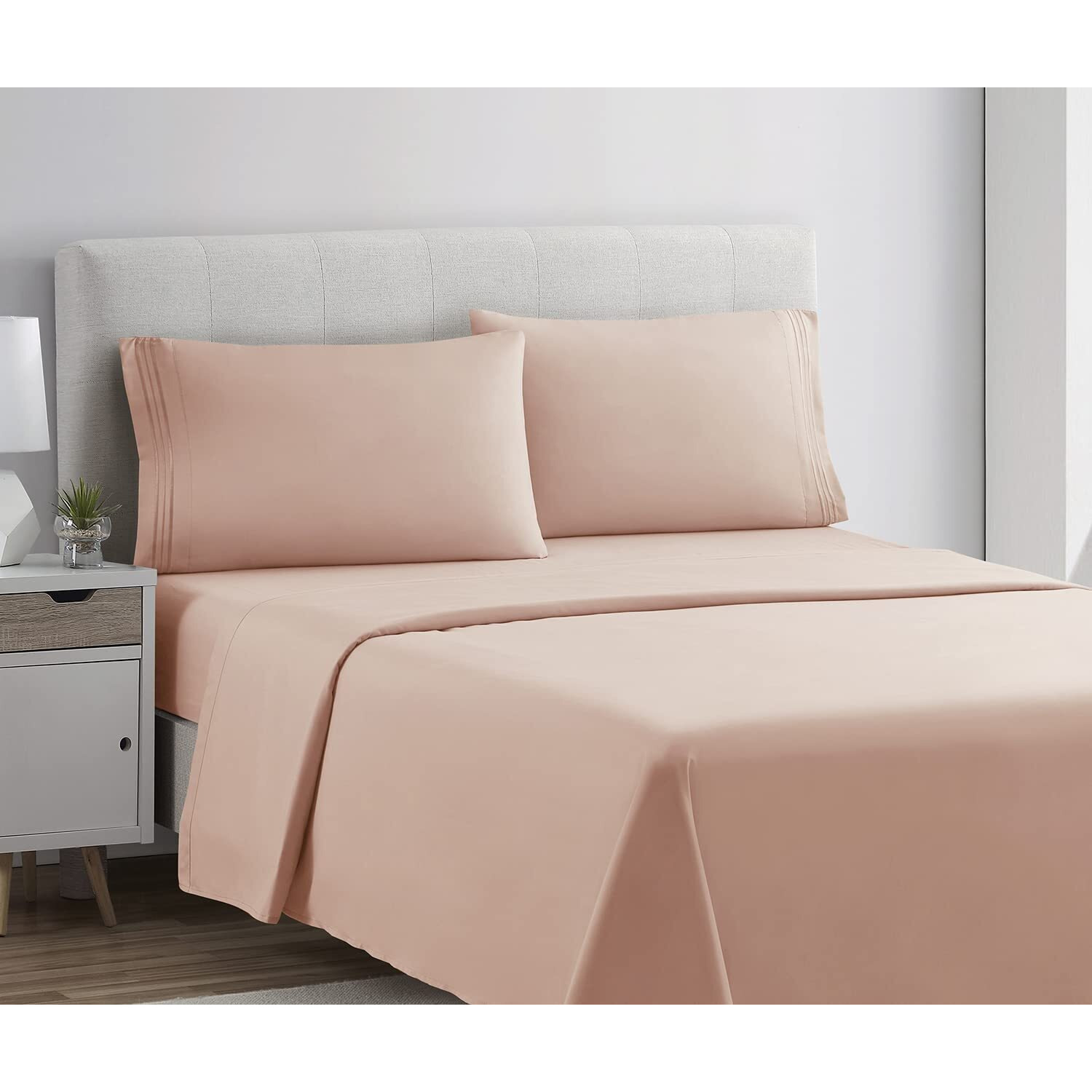Clara Clark Split King Sheets Set, Deep Pocket Bed Sheets For Split King Size Bed, 4 Piece Bed Sheet Set, Super Soft Bedding Sheets & Pillowcases, Split King, Peach