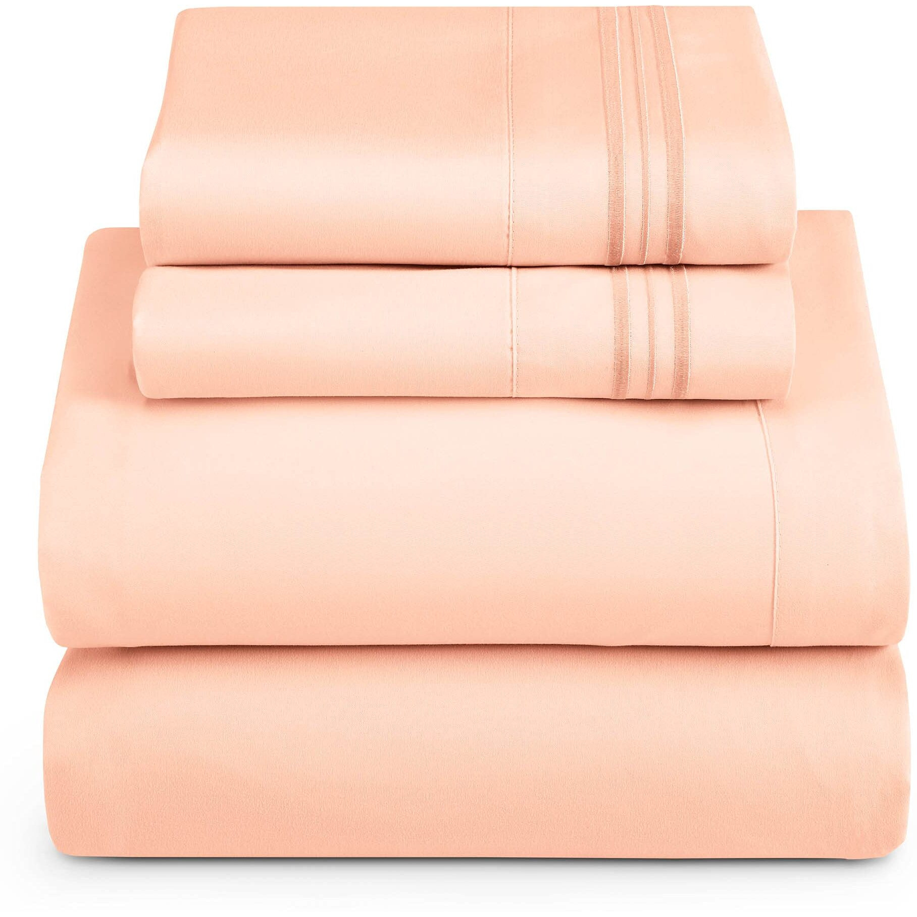 Clara Clark Split King Sheets Set, Deep Pocket Bed Sheets For Split King Size Bed, 4 Piece Bed Sheet Set, Super Soft Bedding Sheets & Pillowcases, Split King, Peach
