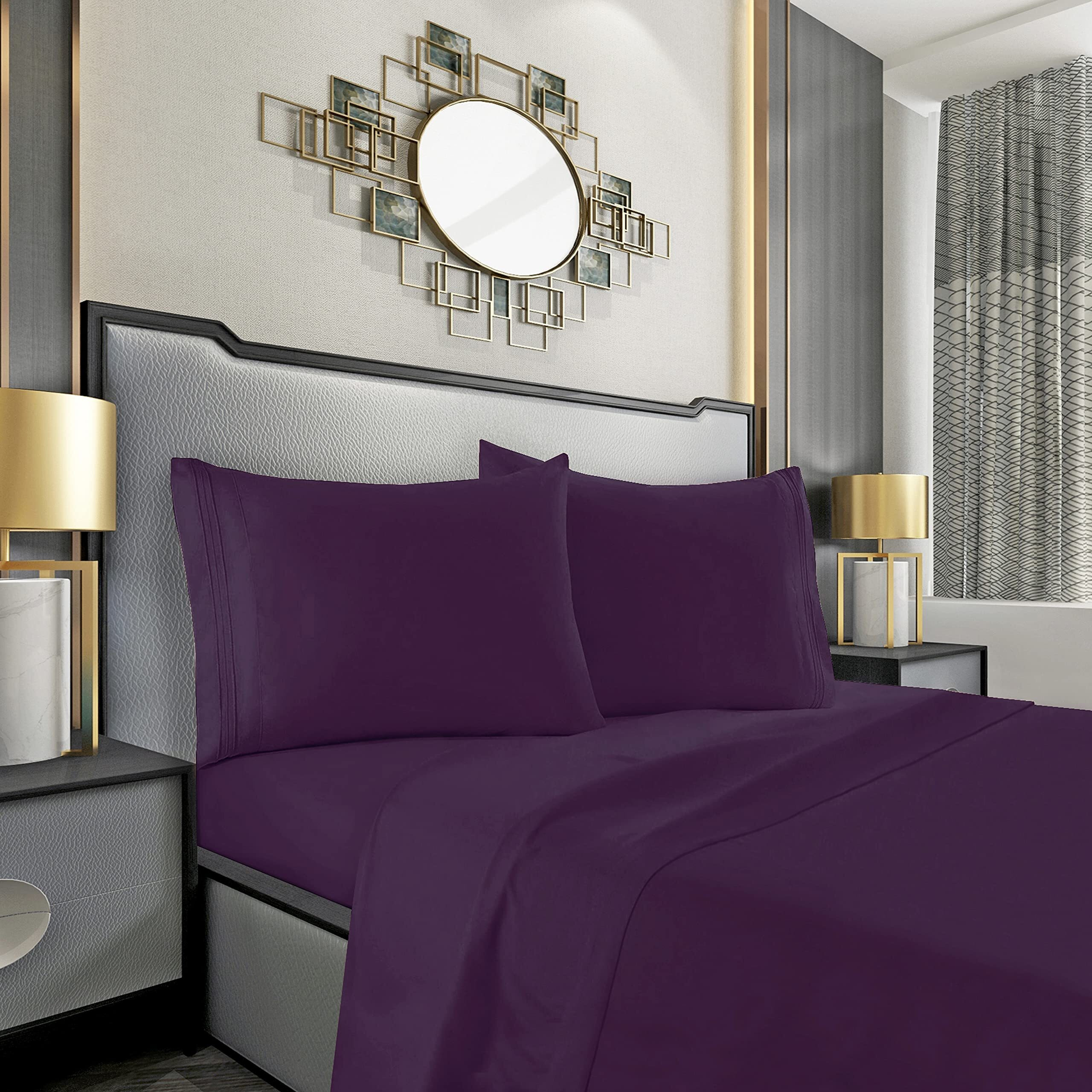 Mocassi Twin Xl Sheet Set - Luxury Hotel 1800 Thread Count Bedding Sheets & Pillowcases - Ultra Soft Breathable & Cooling Bed Sheets - Deep Pocket - Wrinkle Resistant - 4 Piece Set - Twin Xl, Purple