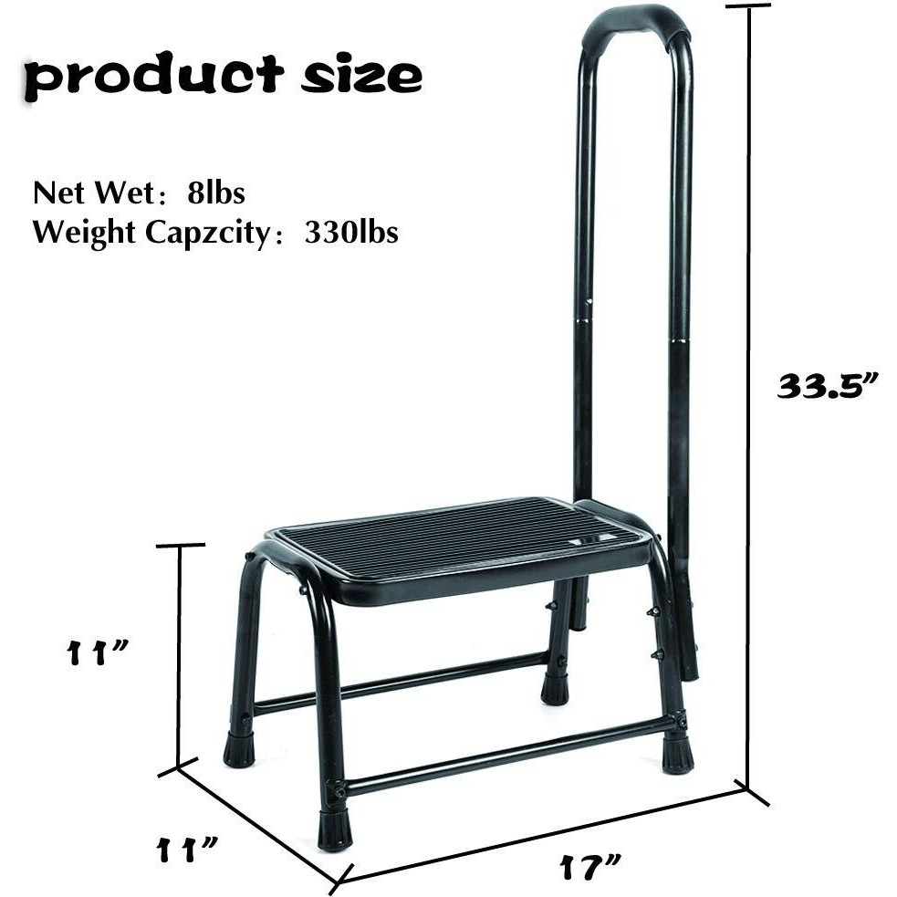 Leekpai Step Stool With Handle For Adults,Seniors Heavy Duty Holds 330 Lbs.Stepping Stool For Elderly Adults, Attractive Black For Kitchen