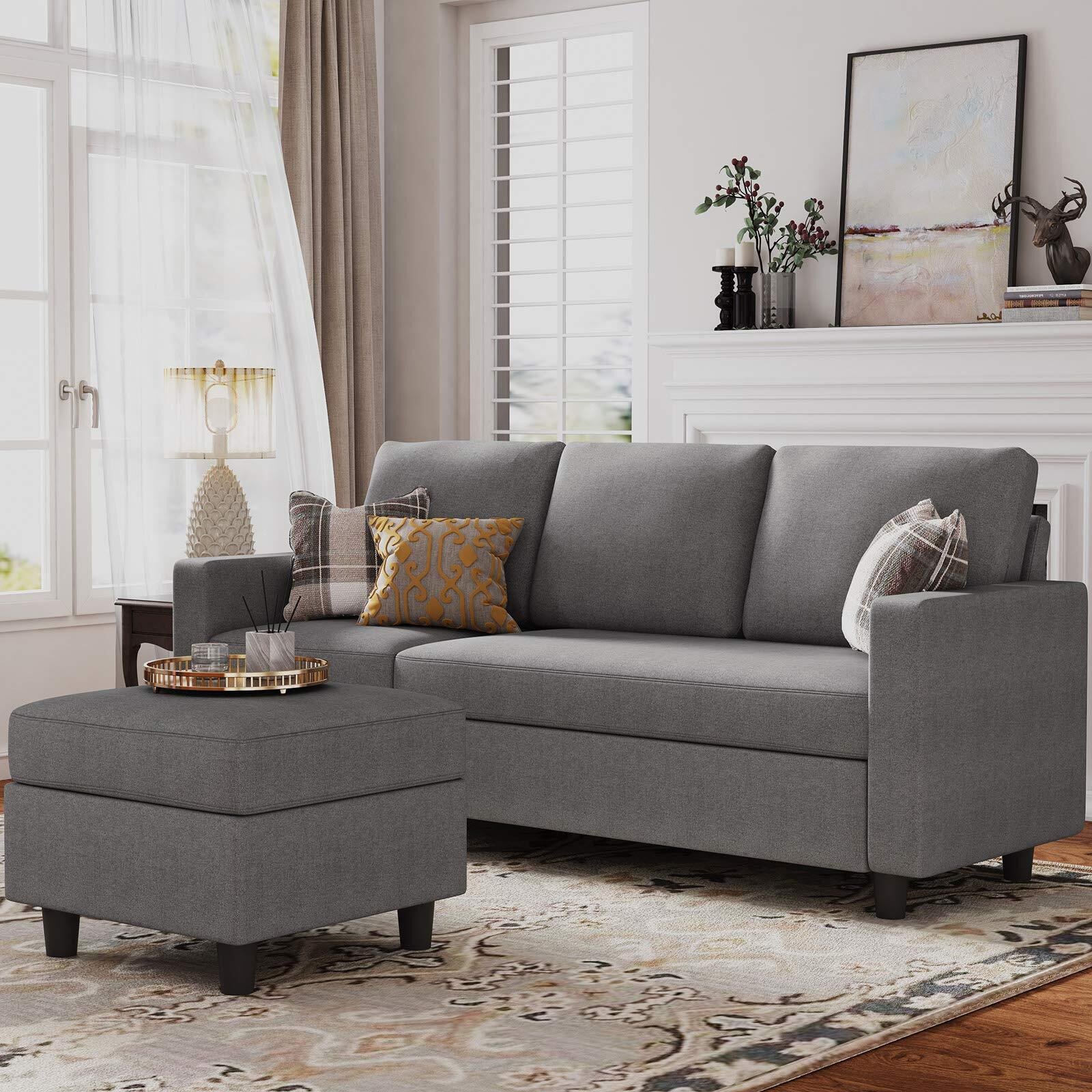 Honbay Convertible Sectional Sofa, Convertible L Shaped Couch With Reversible Chaise, Sectional Couch For Small Space Apartment, Grey