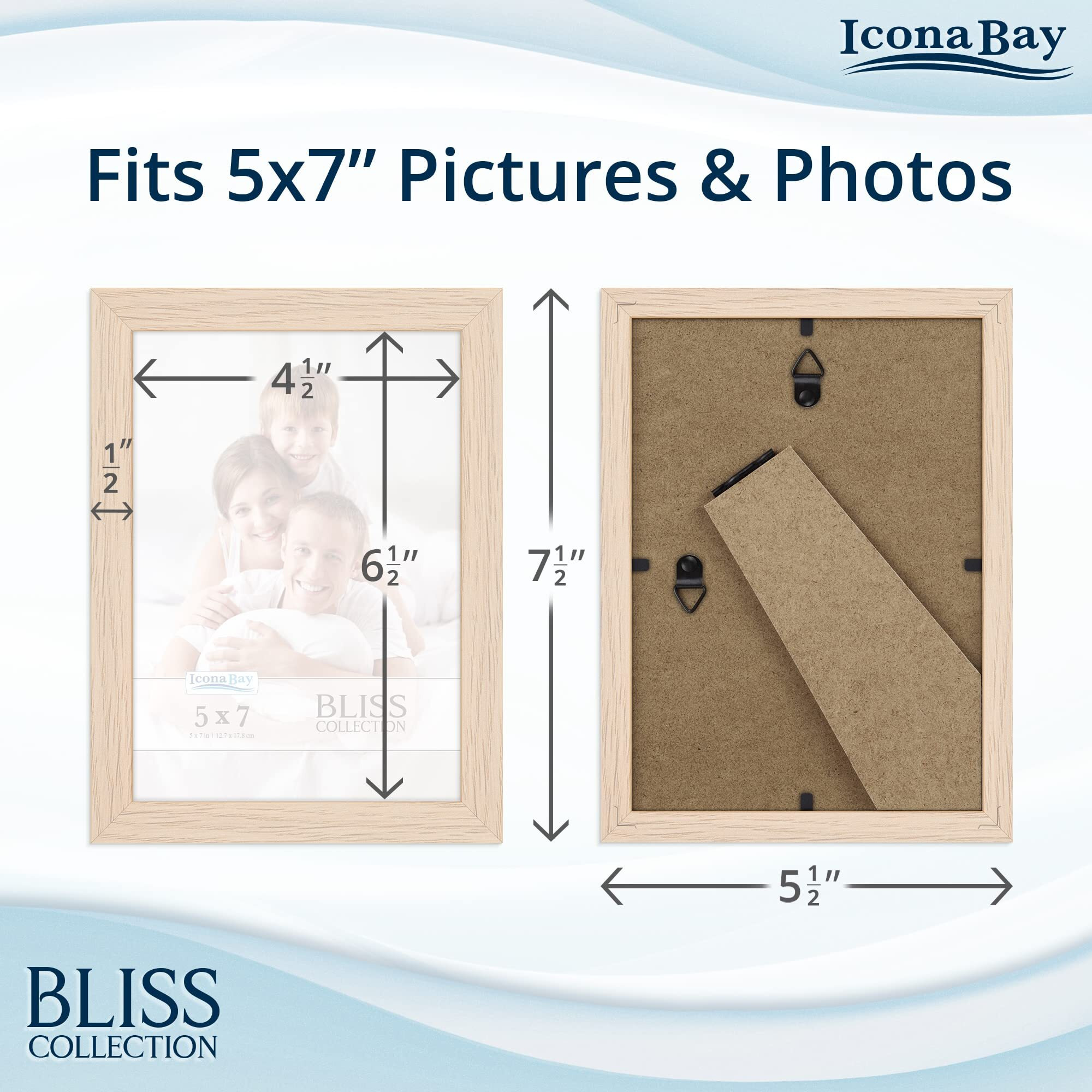 Icona Bay 5X7 Picture Frames (Light Oak, 5 Pack), Modern Style Wood Composite Frames Table Top Or Wall Mount, Bliss Collection