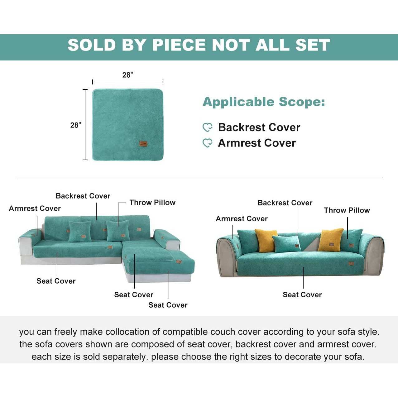 Vctops Sherpa Fleece Sofa Couch Covers Super Soft Warm Plush Sectional Couch Cover Luxury Fuzzy Furry Non Slip Sofa Slipcover Furniture Protector (Lake Blue,28"&quotX28"")