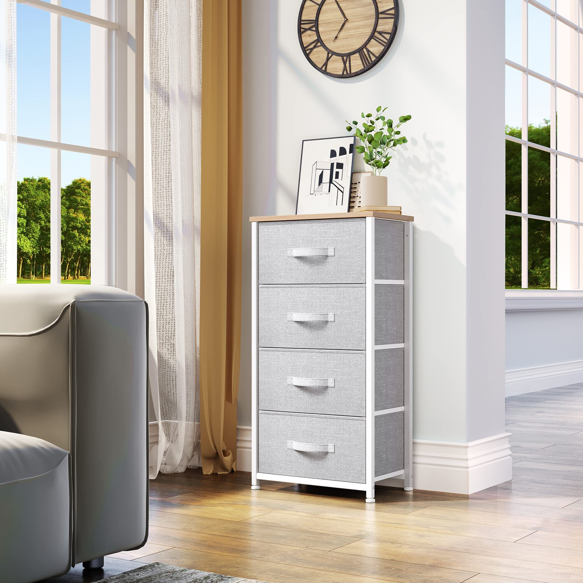Yitahome Dresser With 4 Drawers - Fabric Storage Tower, Organizer Unit For Bedroom, Living Room, Hallway, Closets & Nursery - Sturdy Steel Frame (Light Grey)